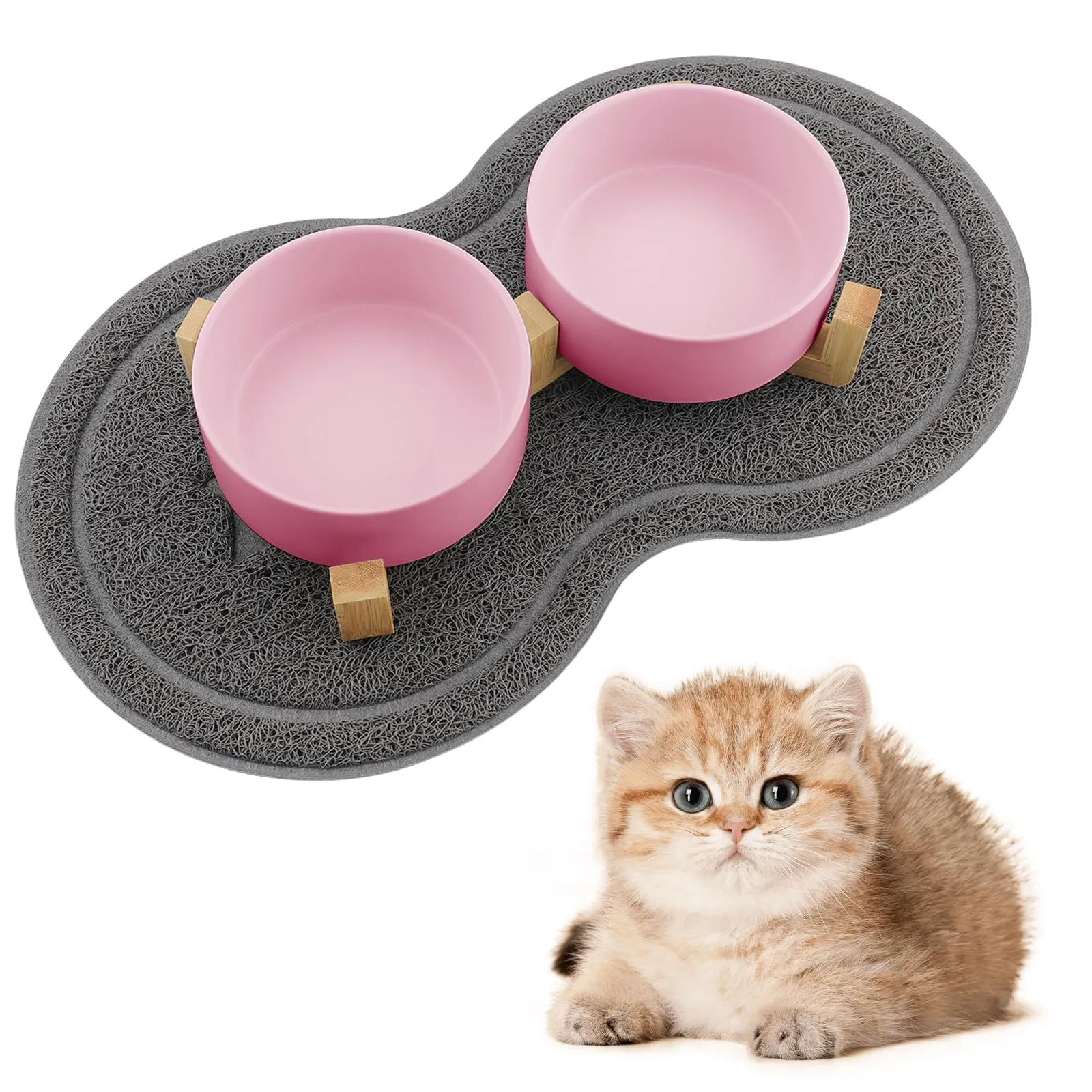 Zosenyer Ciotole per Gatti, Ciotola Ceramica Gatto con Staffa 400ML, Distributore per cibo con 2 Ciotole, Adatto a Gatti di Tutte le Dimensioni e Cuccioli (Rosa) - immagine 1