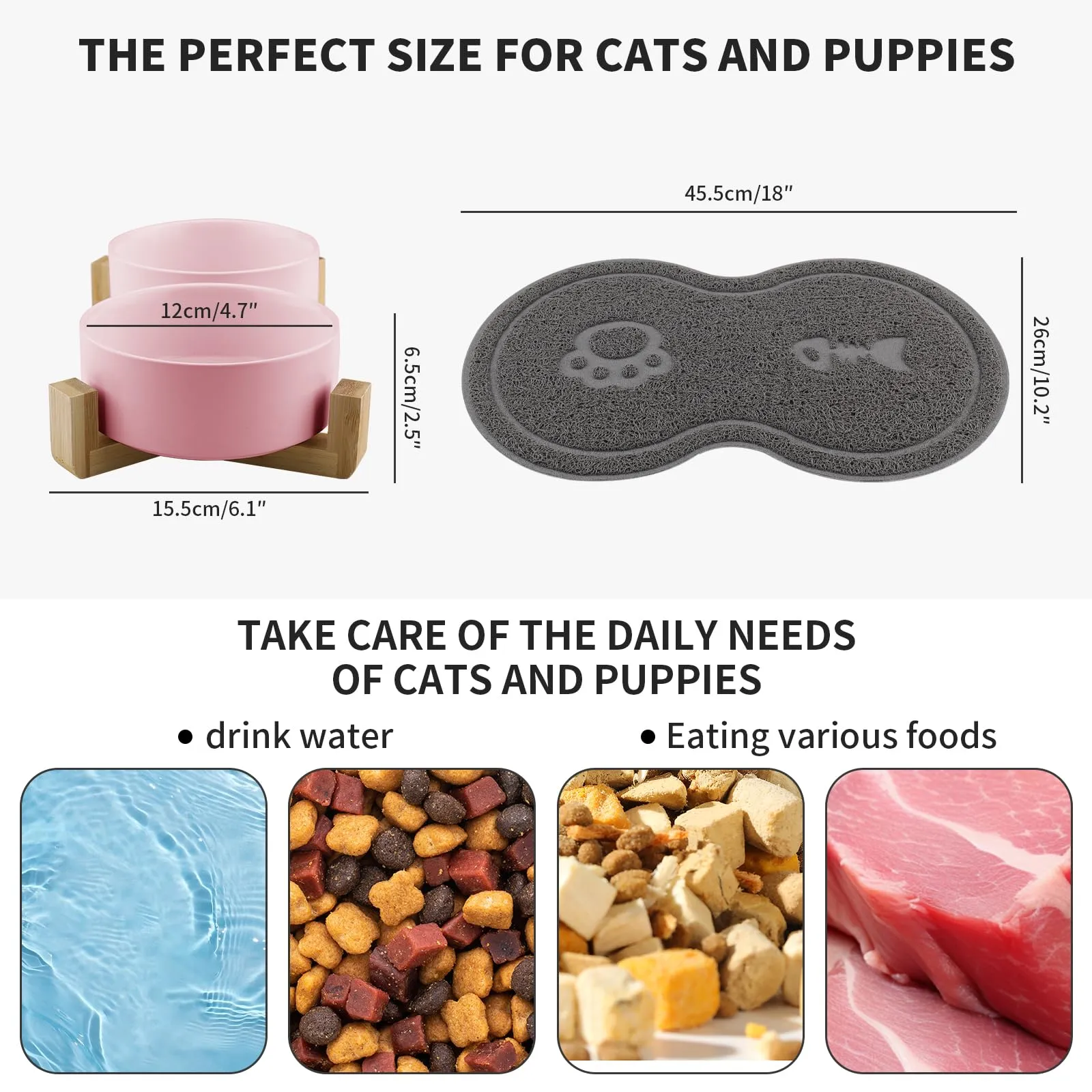 Zosenyer Ciotole per Gatti, Ciotola Ceramica Gatto con Staffa 400ML, Distributore per cibo con 2 Ciotole, Adatto a Gatti di Tutte le Dimensioni e Cuccioli (Rosa) - immagine 2