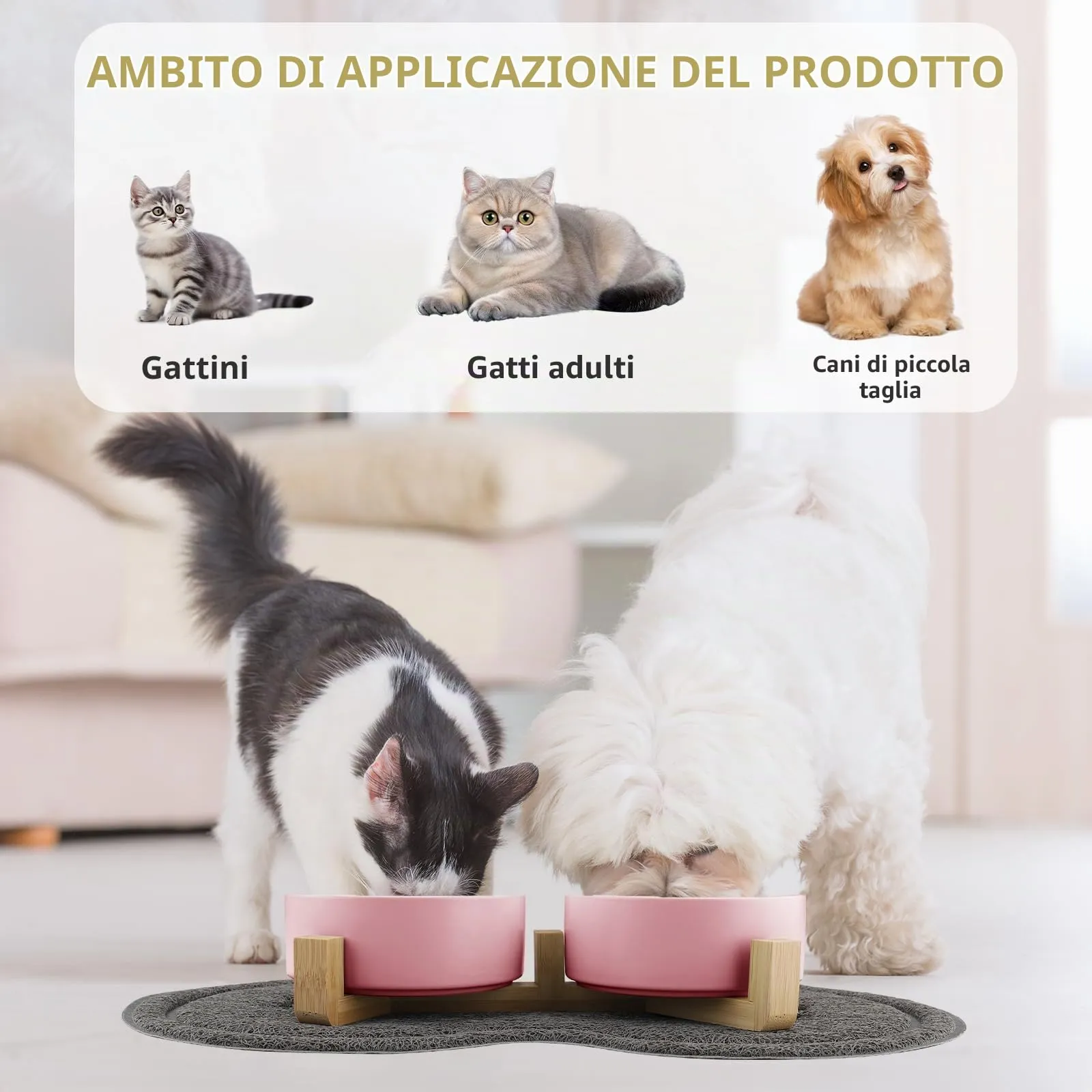 Zosenyer Ciotole per Gatti, Ciotola Ceramica Gatto con Staffa 400ML, Distributore per cibo con 2 Ciotole, Adatto a Gatti di Tutte le Dimensioni e Cuccioli (Rosa) - immagine 3