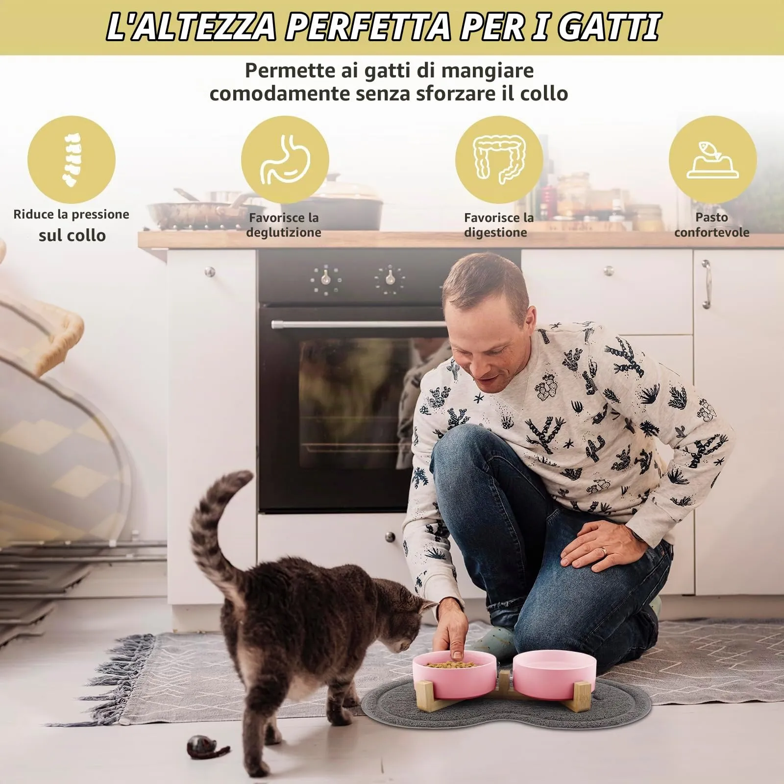 Zosenyer Ciotole per Gatti, Ciotola Ceramica Gatto con Staffa 400ML, Distributore per cibo con 2 Ciotole, Adatto a Gatti di Tutte le Dimensioni e Cuccioli (Rosa) - immagine 5