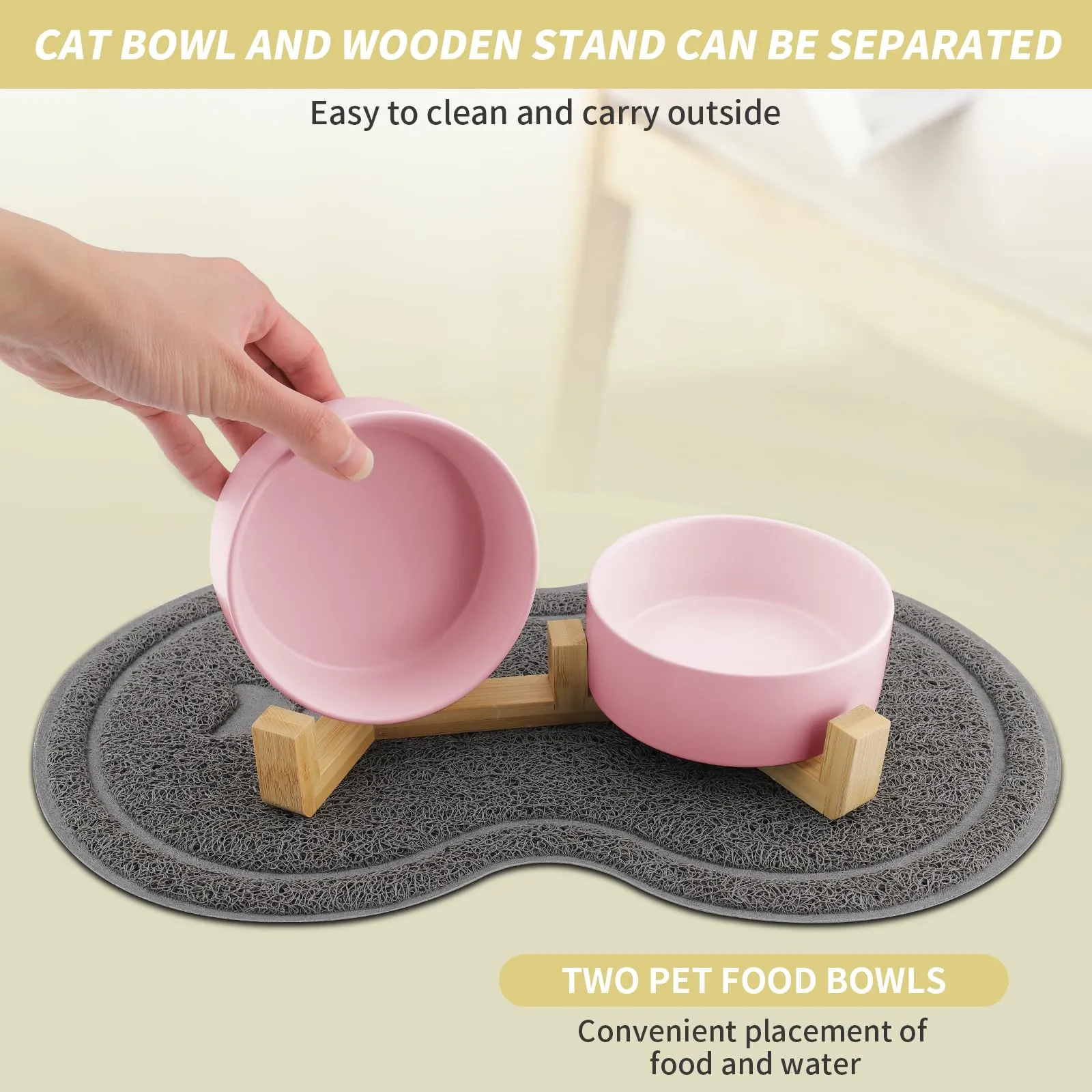 Zosenyer Ciotole per Gatti, Ciotola Ceramica Gatto con Staffa 400ML, Distributore per cibo con 2 Ciotole, Adatto a Gatti di Tutte le Dimensioni e Cuccioli (Rosa) - immagine 6