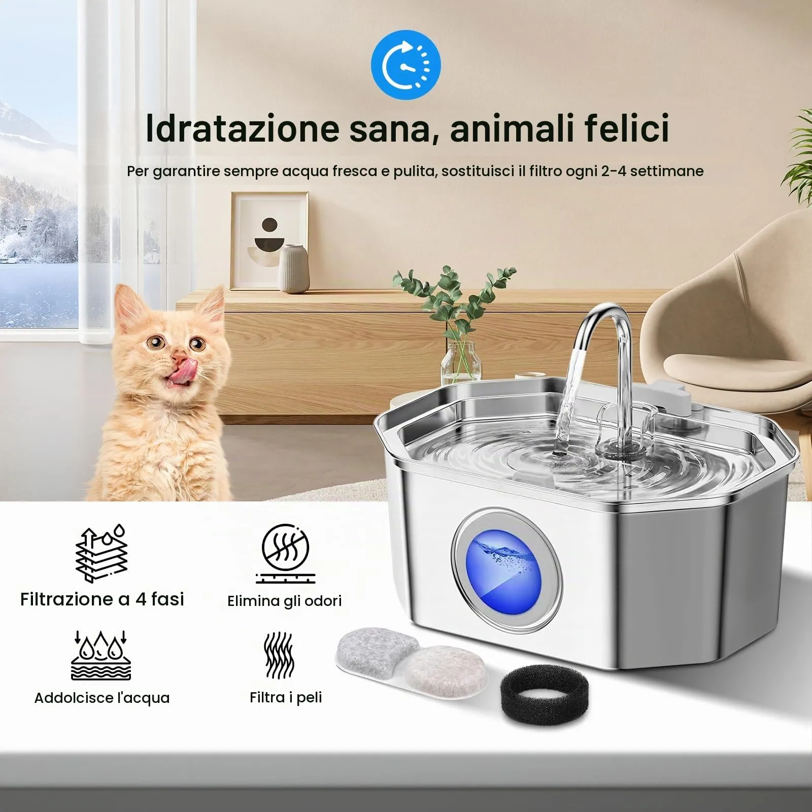 Teokantz 12 confezioni di filtri per acqua per gatti per APAUK APFSS-3201 (Modello) Fontana da bere in acciaio inossidabile da 3,2 L/108 fl oz, contiene 12 filtri per fontana per acqua per gatti e 12 - immagine 2
