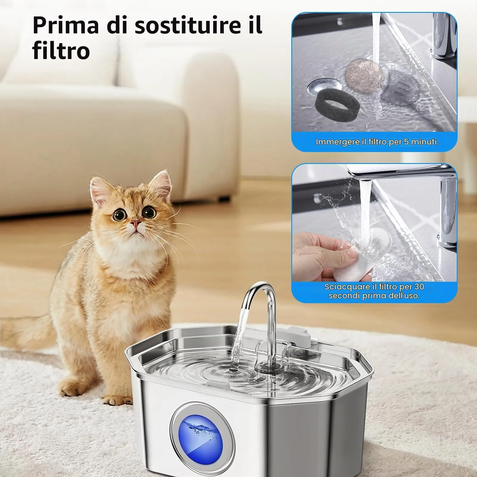 Teokantz 12 confezioni di filtri per acqua per gatti per APAUK APFSS-3201 (Modello) Fontana da bere in acciaio inossidabile da 3,2 L/108 fl oz, contiene 12 filtri per fontana per acqua per gatti e 12 - immagine 7