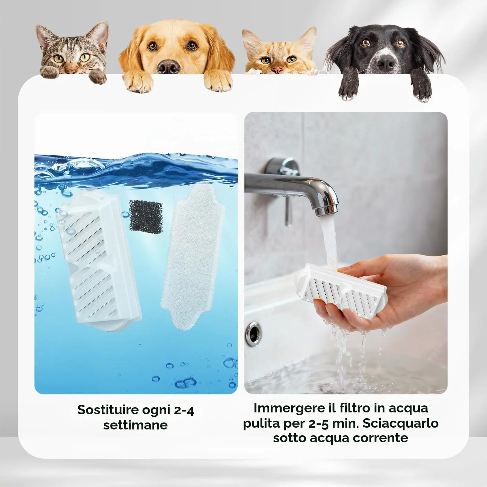 Filtro Ceramico per Fontana per Gatti: Filtro di Ricambio per Fontana da 2,2L VinDox per Gatti, Filtro a Carbone Attivo con Resina a Scambio Ionico, Filtrazione Multipla (6 + 6 + 6 Pezzi) - immagine 3