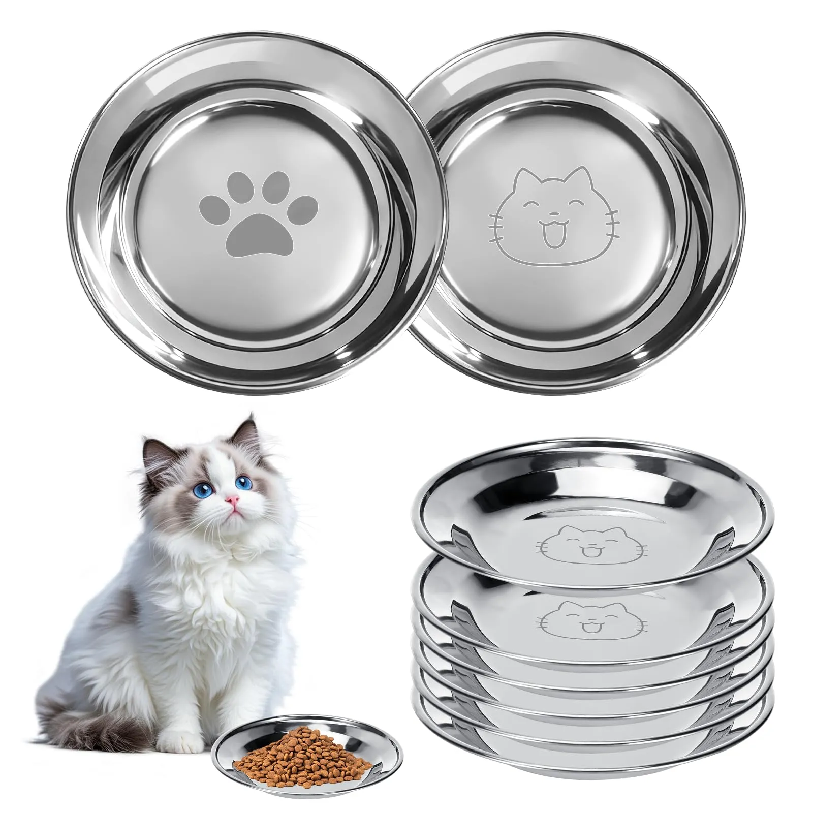 Alitree Ciotole per Gatti in Acciaio Inossidabile,6ciotole piatte per gatti - immagine 1