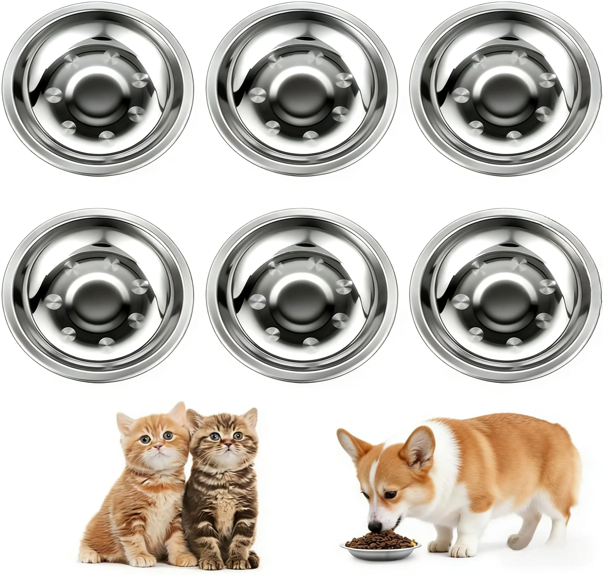 OSDUE 6 pezzi Ciotole per Gatti in Acciaio Inos, 14CM, Lgienica Durevole - immagine 1