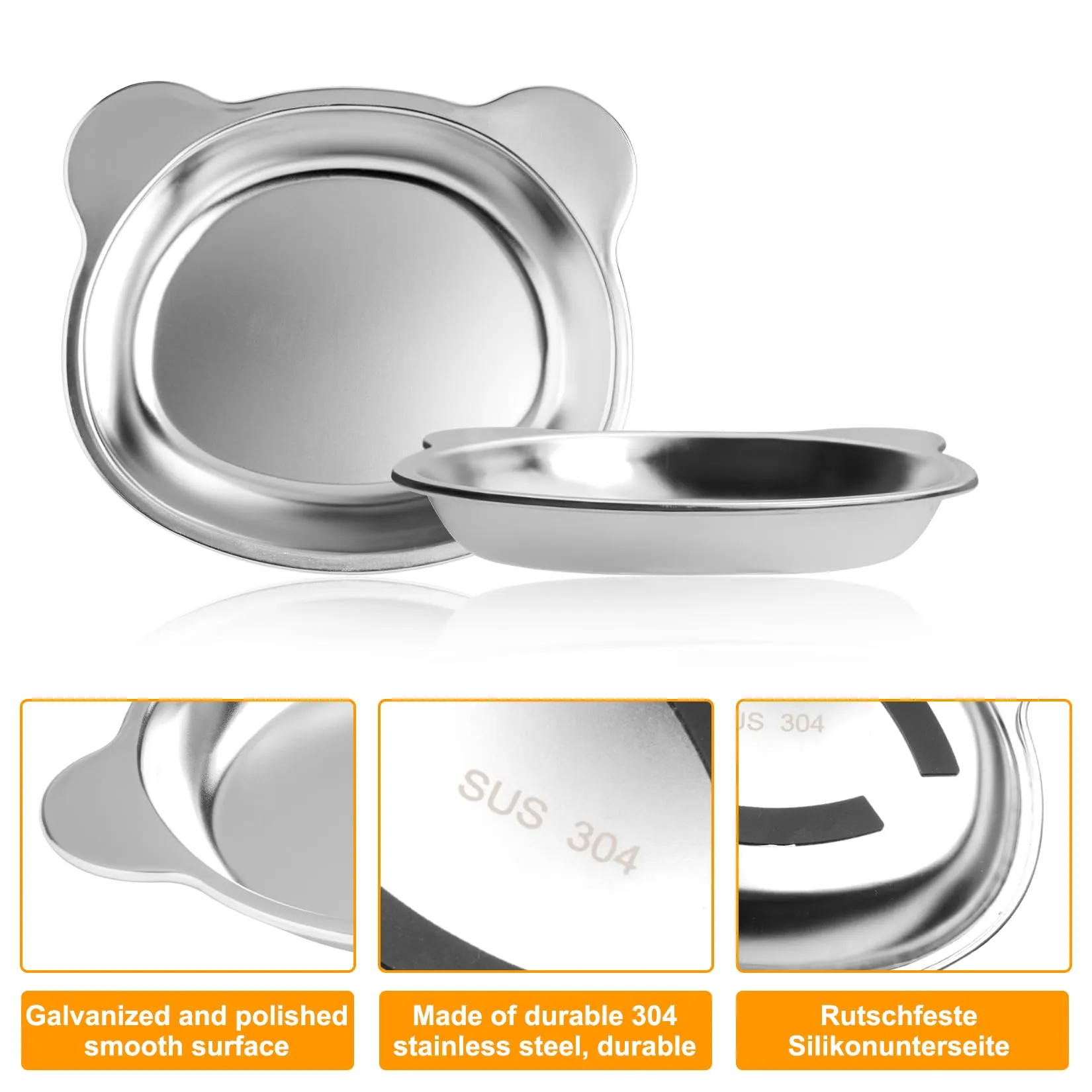 2 Pz Ciotole per Gatti in Acciaio Inox, Ciotole Piatte per Gatti, Ciotola per Bere Antiscivolo, Ciotola per Cibo per Gattis, cibo umido e secco per gattis - immagine 3