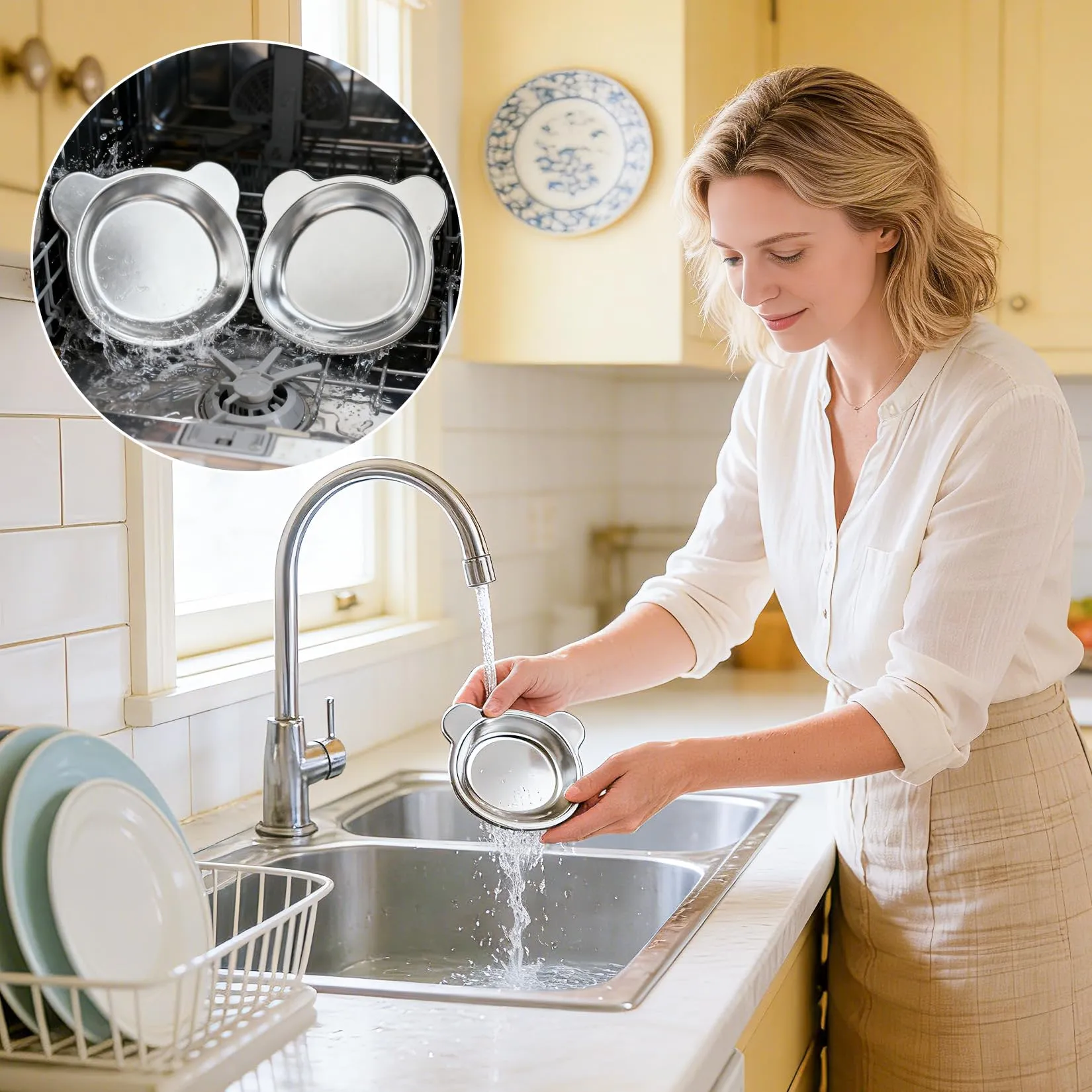 2 Pz Ciotole per Gatti in Acciaio Inox, Ciotole Piatte per Gatti, Ciotola per Bere Antiscivolo, Ciotola per Cibo per Gattis, cibo umido e secco per gattis - immagine 6