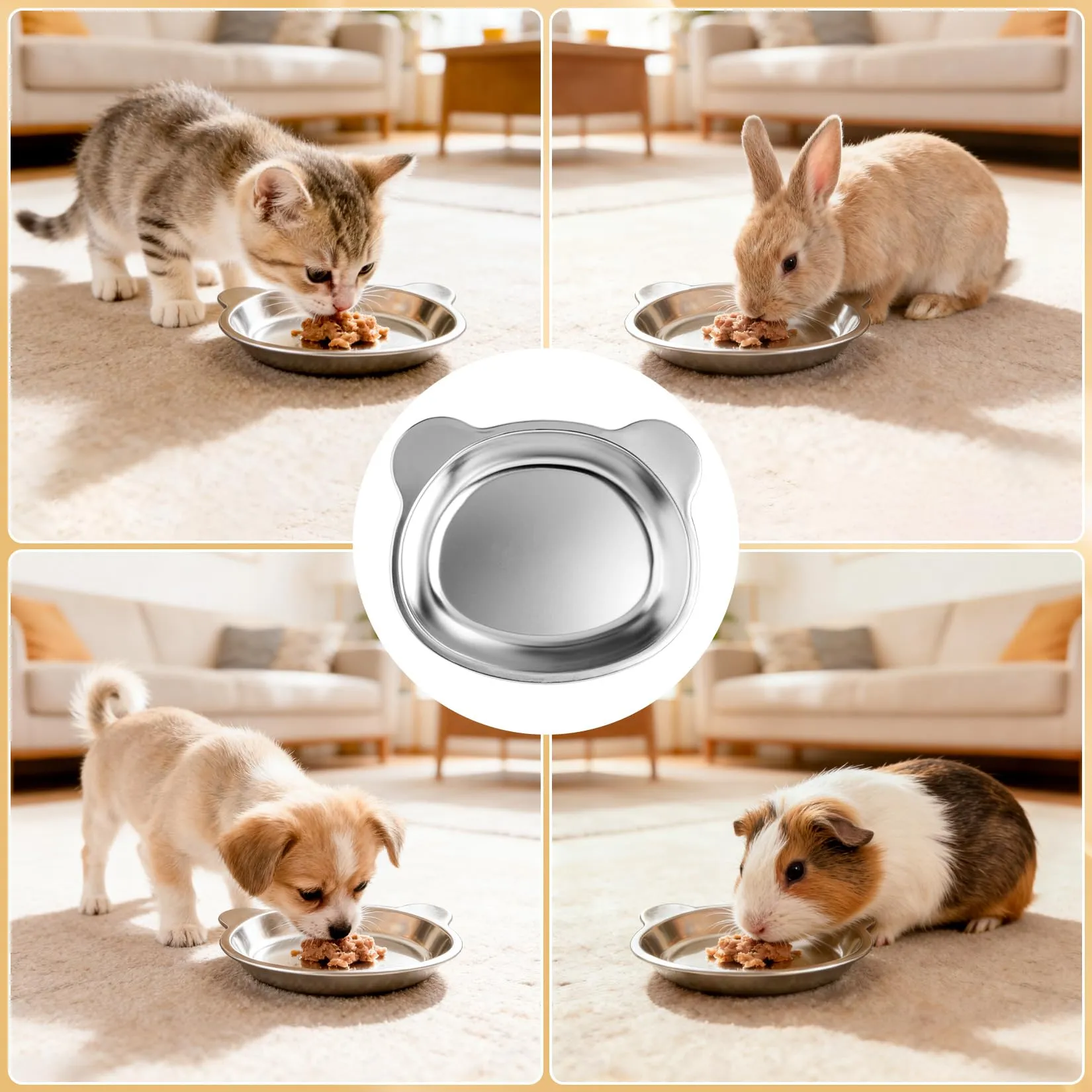 2 Pz Ciotole per Gatti in Acciaio Inox, Ciotole Piatte per Gatti, Ciotola per Bere Antiscivolo, Ciotola per Cibo per Gattis, cibo umido e secco per gattis - immagine 7