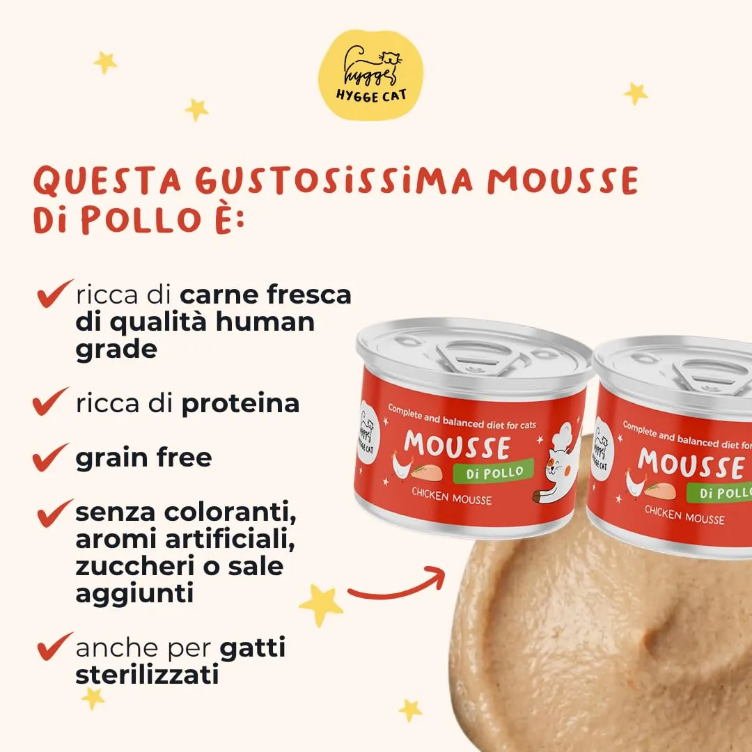 Hygge Cat Mousse di Pollo | Cibo Umido per Gatti Adulti Grain Free, Patè Morbido Monoproteico | Scatolette 36 x 85 g | Senza Cereali, con Taurina | Made in Italy - immagine 2