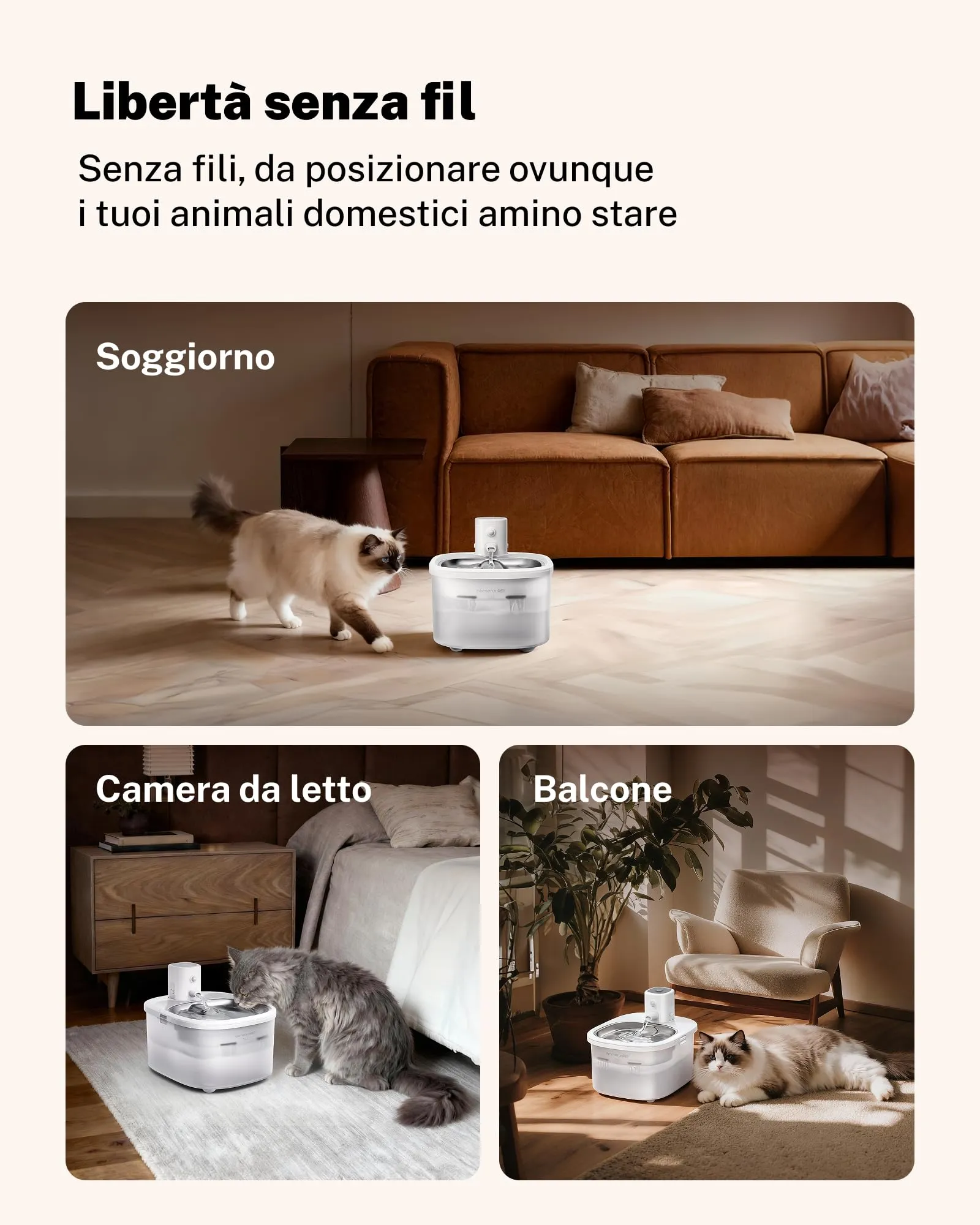 Homerunpet Water Fountain - Contenitore per l'acqua per animali domestici, in acciaio inox, a batteria, ultra quiet, portatile, automatico per gatti e cani, lavabile in lavastoviglie - immagine 2