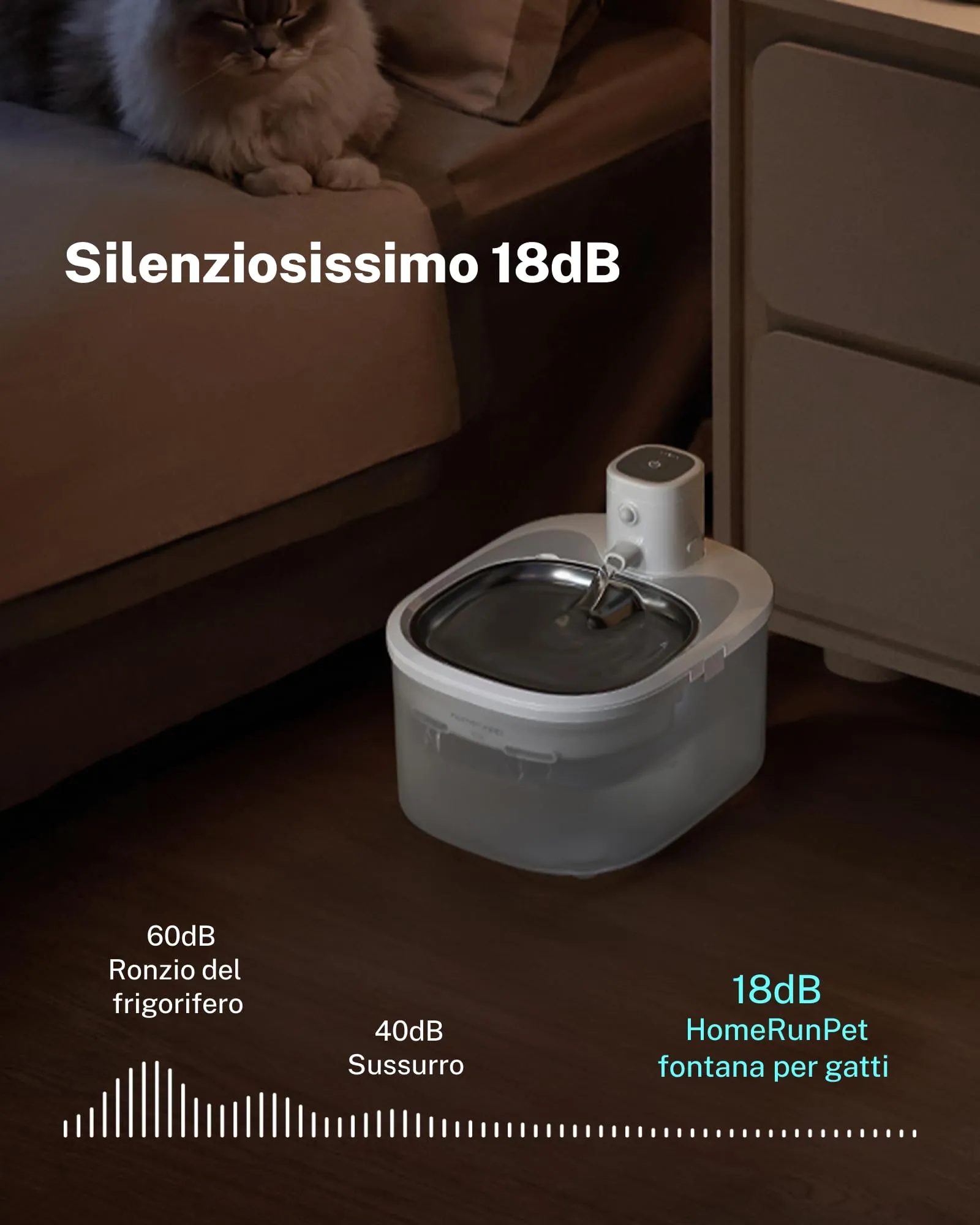 Homerunpet Water Fountain - Contenitore per l'acqua per animali domestici, in acciaio inox, a batteria, ultra quiet, portatile, automatico per gatti e cani, lavabile in lavastoviglie - immagine 6