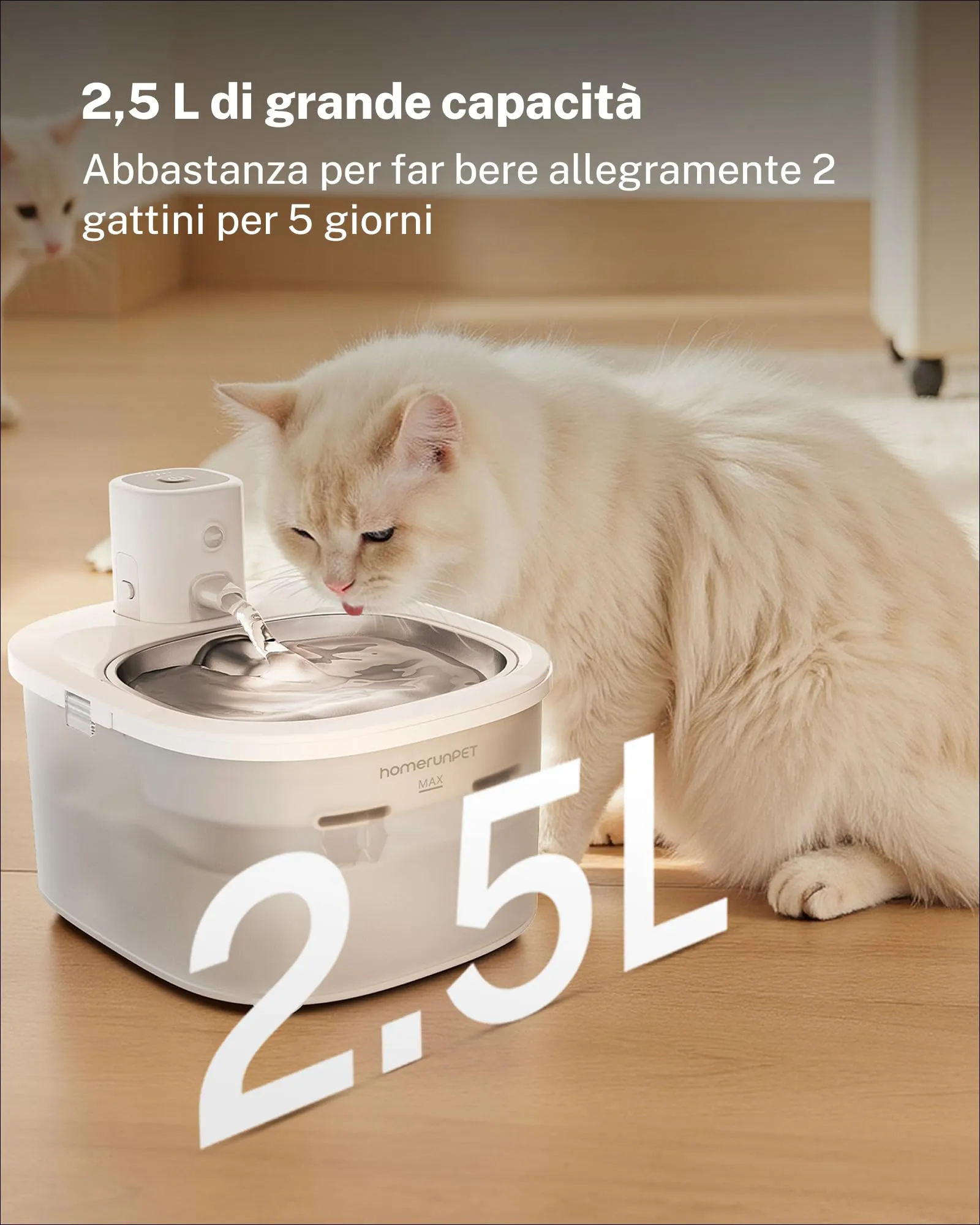 Homerunpet Water Fountain - Contenitore per l'acqua per animali domestici, in acciaio inox, a batteria, ultra quiet, portatile, automatico per gatti e cani, lavabile in lavastoviglie - immagine 7
