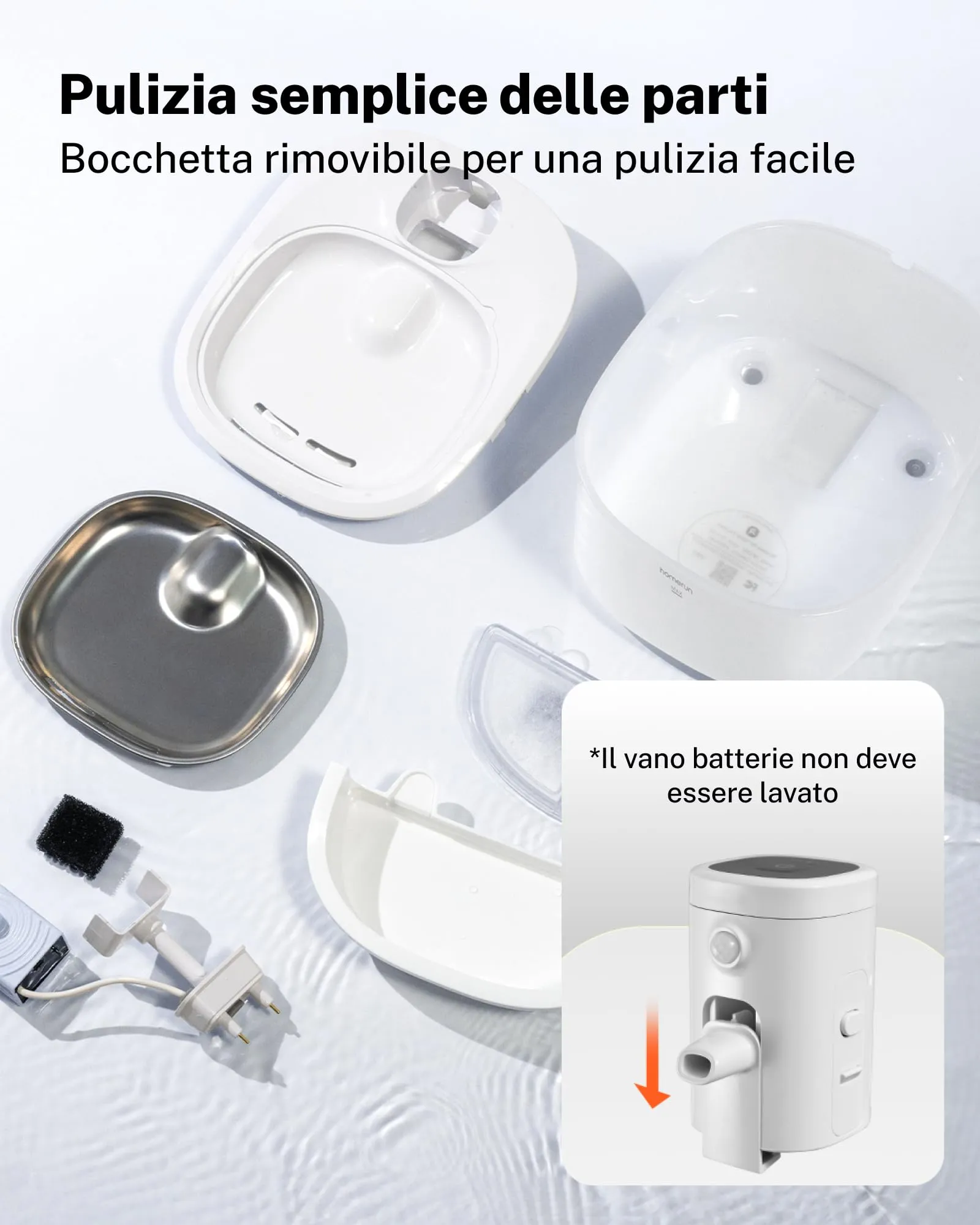 Homerunpet Water Fountain - Contenitore per l'acqua per animali domestici, in acciaio inox, a batteria, ultra quiet, portatile, automatico per gatti e cani, lavabile in lavastoviglie - immagine 8