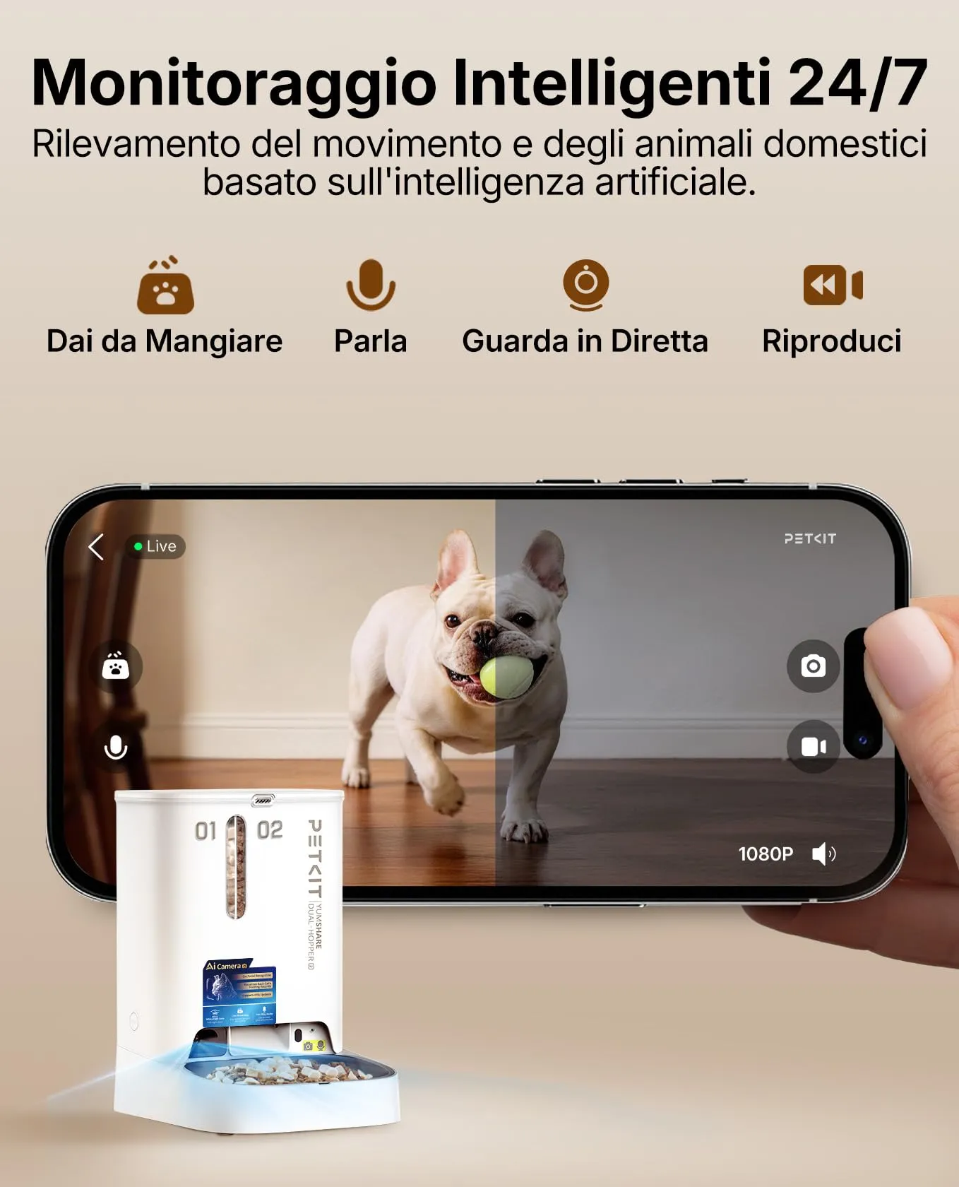 PETKIT YumShare Dual-Hopper 2, Distributore Automatico di Cibo per Gatti e Cani con Telecamera HD 1080p, Riconoscimento Multiplo Gatti, Funzioni AI, Capacità 5L, Wi-Fi 2.4 GHz e 5 GHz - immagine 2