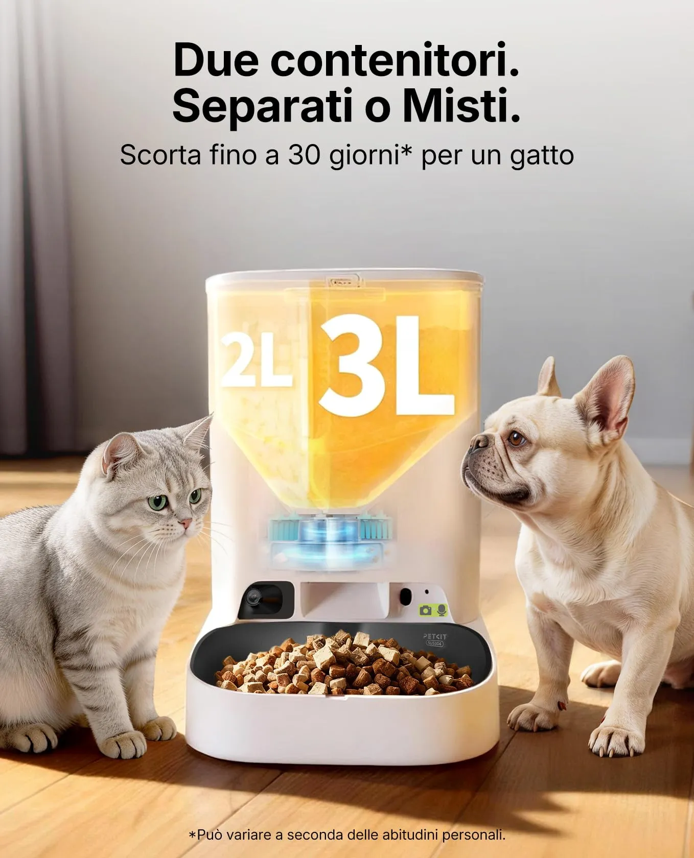 PETKIT YumShare Dual-Hopper 2, Distributore Automatico di Cibo per Gatti e Cani con Telecamera HD 1080p, Riconoscimento Multiplo Gatti, Funzioni AI, Capacità 5L, Wi-Fi 2.4 GHz e 5 GHz - immagine 5
