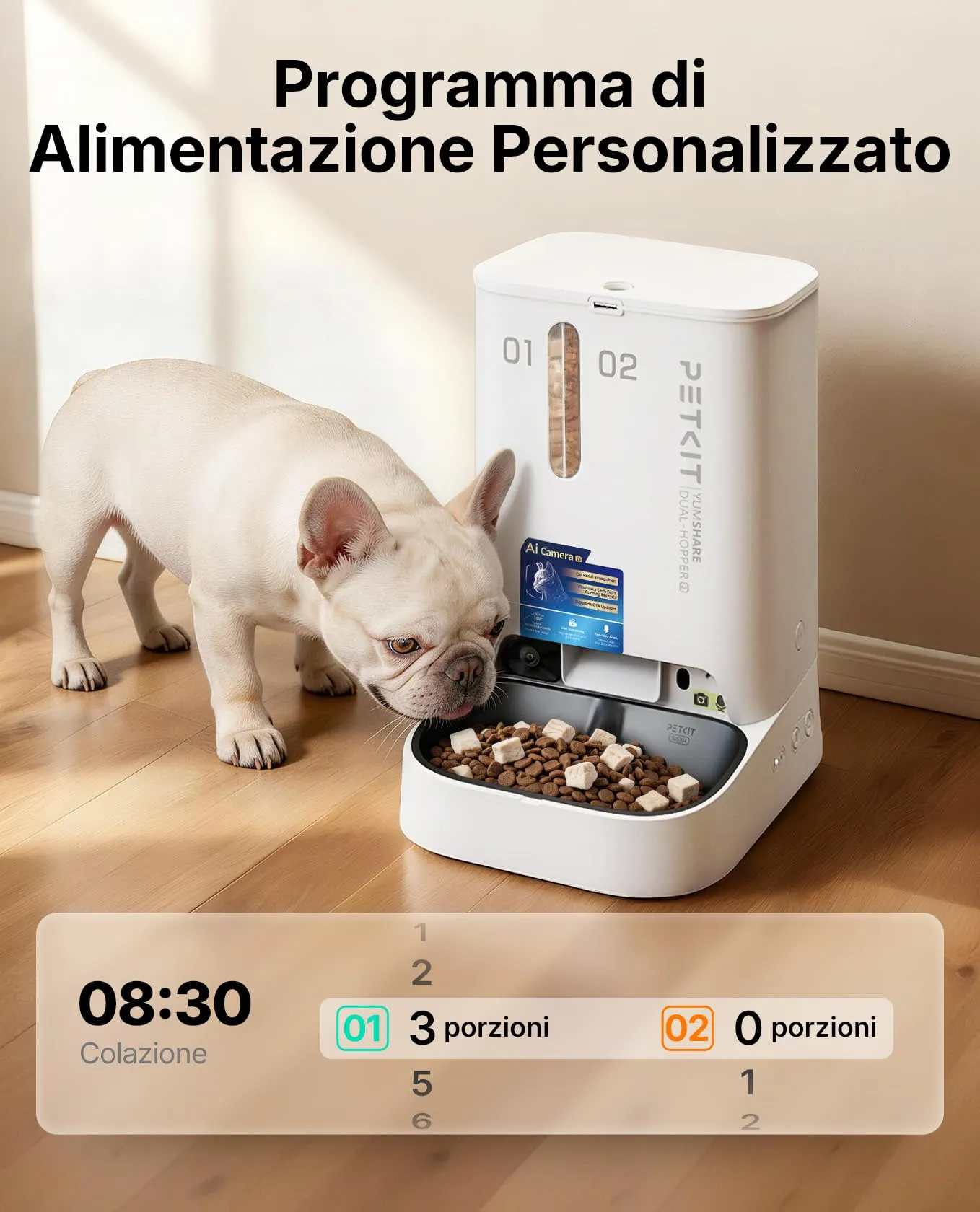 PETKIT YumShare Dual-Hopper 2, Distributore Automatico di Cibo per Gatti e Cani con Telecamera HD 1080p, Riconoscimento Multiplo Gatti, Funzioni AI, Capacità 5L, Wi-Fi 2.4 GHz e 5 GHz - immagine 6