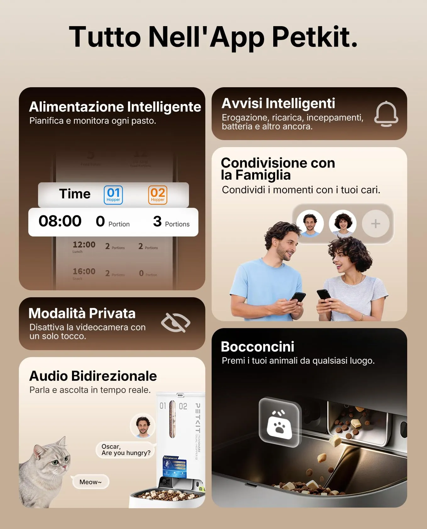 PETKIT YumShare Dual-Hopper 2, Distributore Automatico di Cibo per Gatti e Cani con Telecamera HD 1080p, Riconoscimento Multiplo Gatti, Funzioni AI, Capacità 5L, Wi-Fi 2.4 GHz e 5 GHz - immagine 9