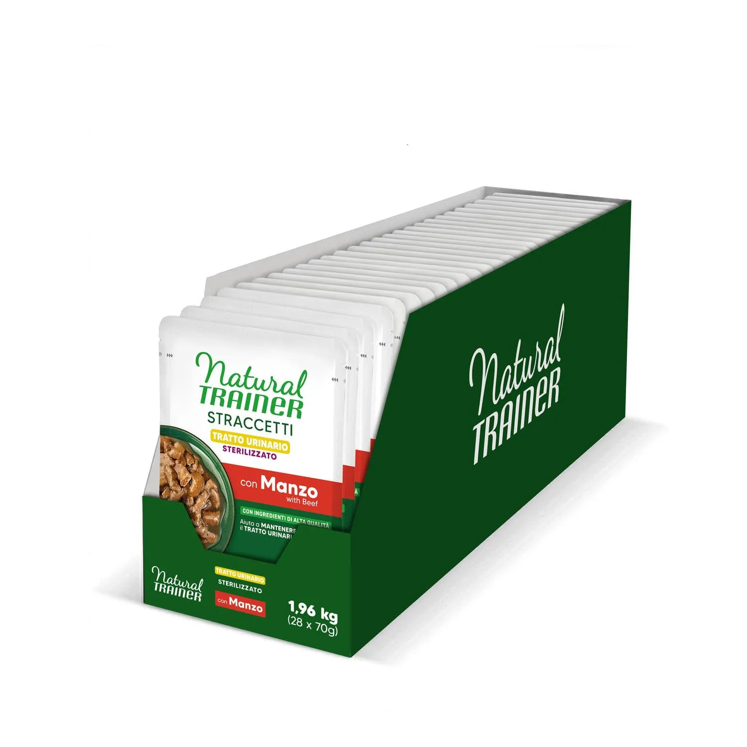 Natural Trainer Tratto Urinario - Cibo umido per gatti adulti sterilizzati - Straccetti con Manzo - 28 bustine da 70g - immagine 1