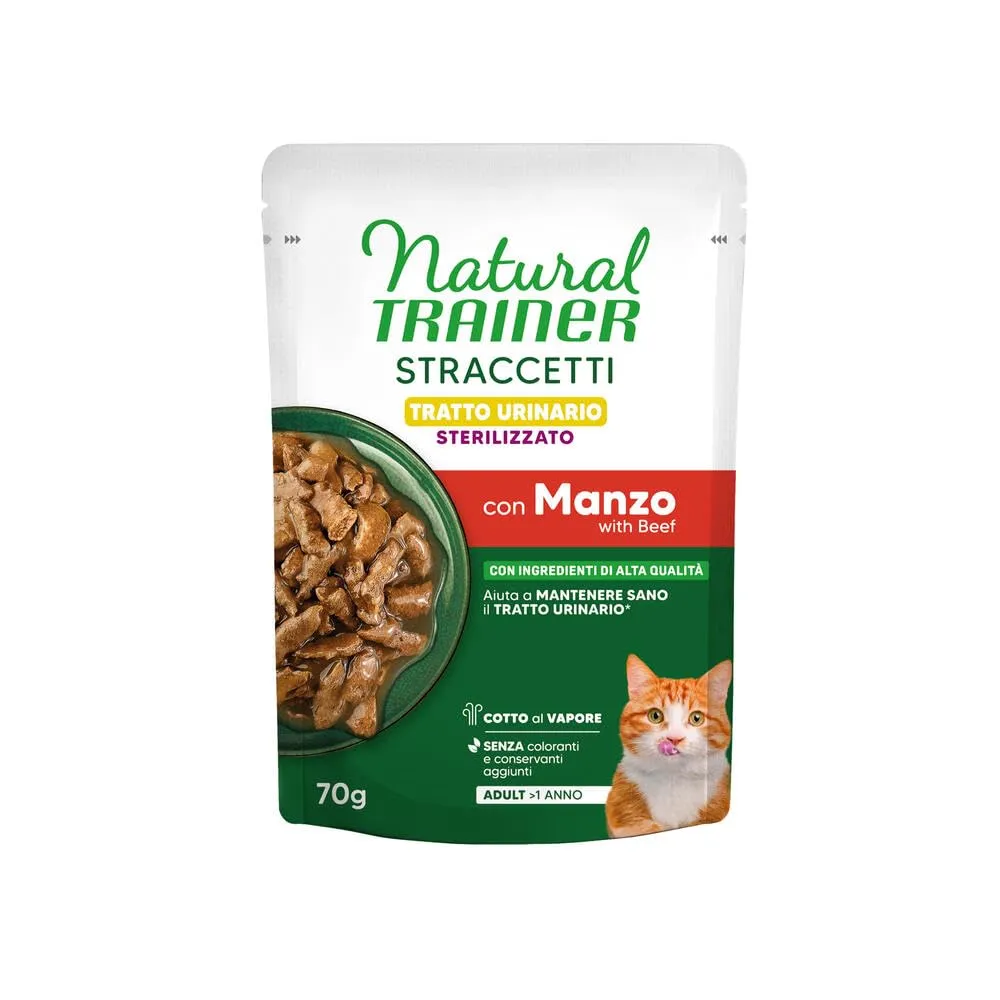 Natural Trainer Tratto Urinario - Cibo umido per gatti adulti sterilizzati - Straccetti con Manzo - 28 bustine da 70g - immagine 2