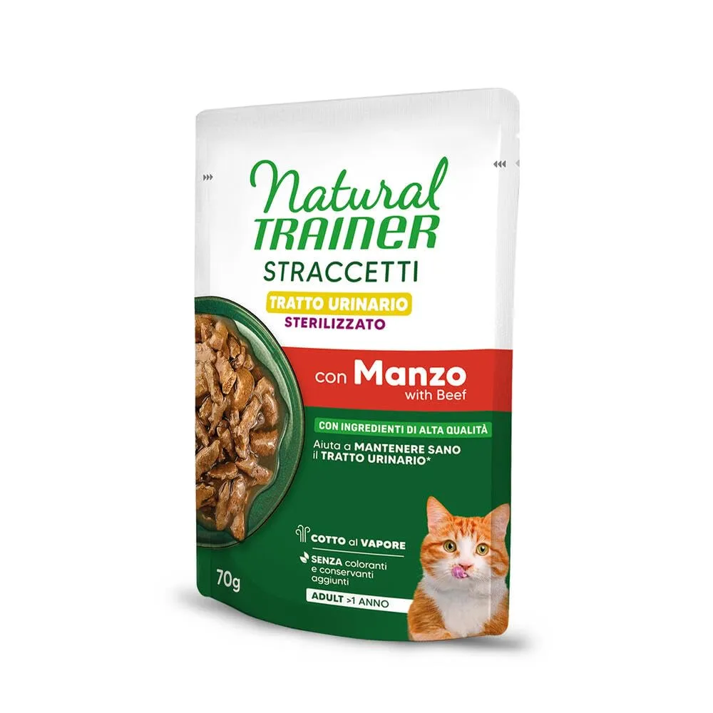 Natural Trainer Tratto Urinario - Cibo umido per gatti adulti sterilizzati - Straccetti con Manzo - 28 bustine da 70g - immagine 3