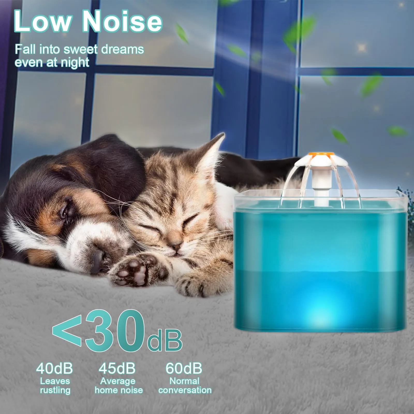 Fontanella per Gatti da 2 Litri, Fontana per Animali Domestici Ultra Silenziosa con Luce a LED, Sistema di Filtrazione Quadruplo, Fontana per Animali Domestici con tre Modalità di Flusso D'acqua - immagine 3
