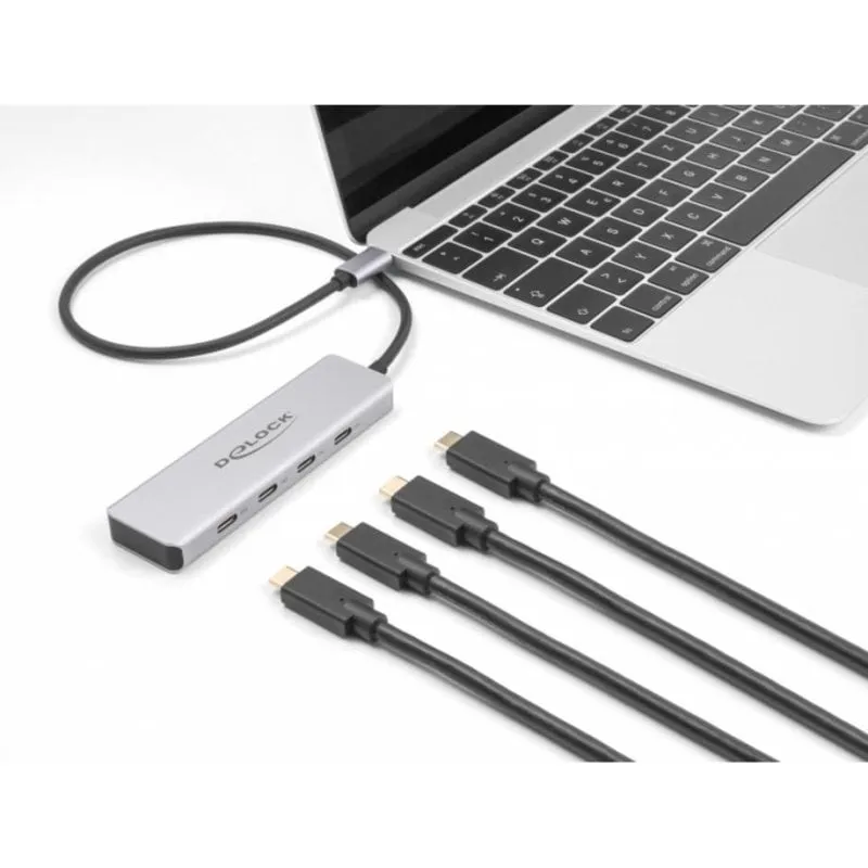 Hub DeLOCK 4 porte USB Type-C 10 Gbps con cavo 35 cm alluminio grigio - immagine 1