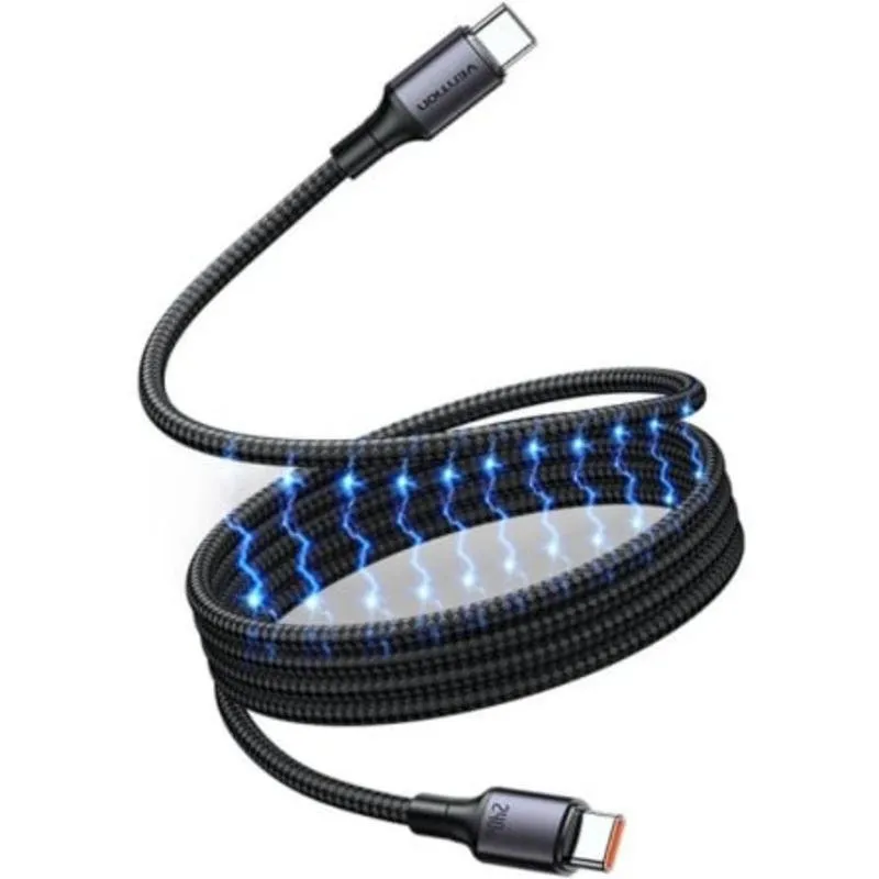 Cavo Magnetico USB-C Vention TSA 240W 5A 1m Intrecciato Nero - immagine 1