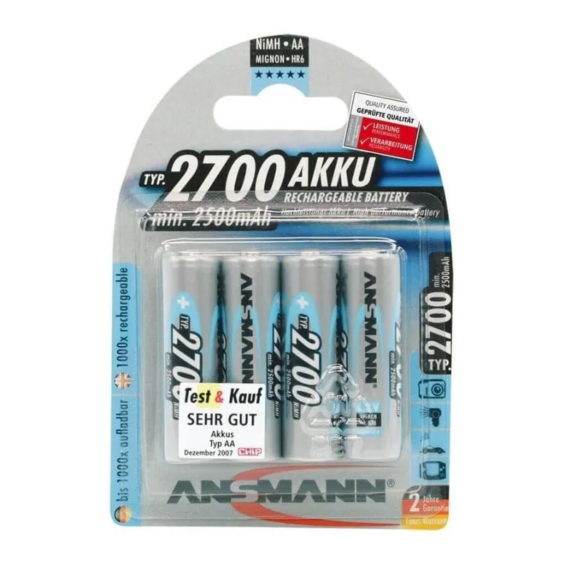 Pila ricaricabile Ansmann AA 2700mAh NiMH - Set da 4 - immagine 1