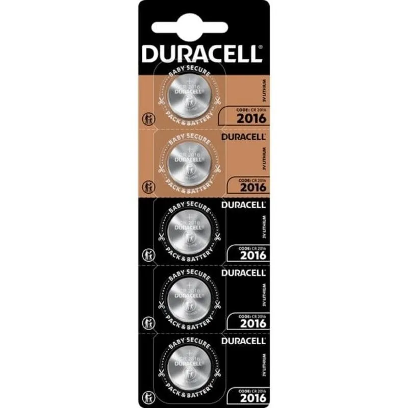 Pile a bottone Duracell CR2016 3V litio (5 pezzi) - immagine 1