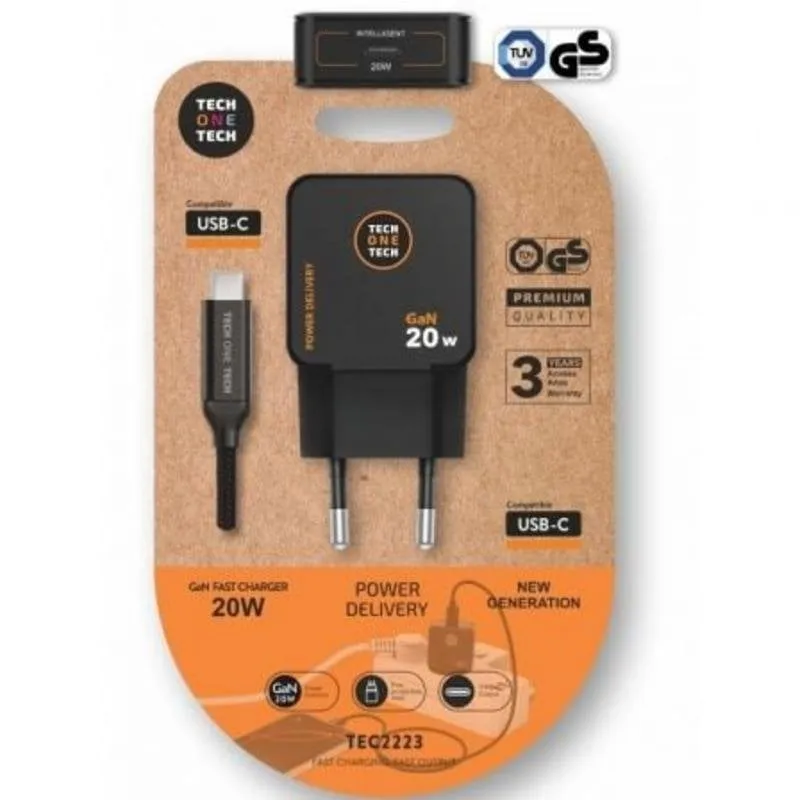 Caricatore a Parete GaN 20W USB-C + Cavo Tech One Tech TEC2223 - immagine 1