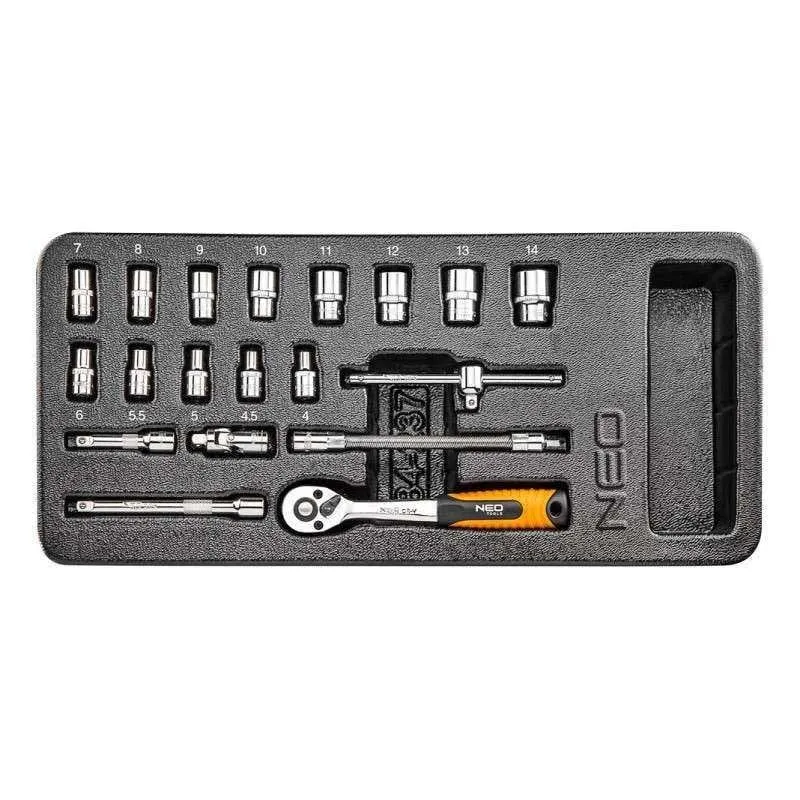 Set Chiavi a Bussola Neo Tools 84-237 1/4 19 Pezzi con Cricchetto 72 Denti - immagine 1