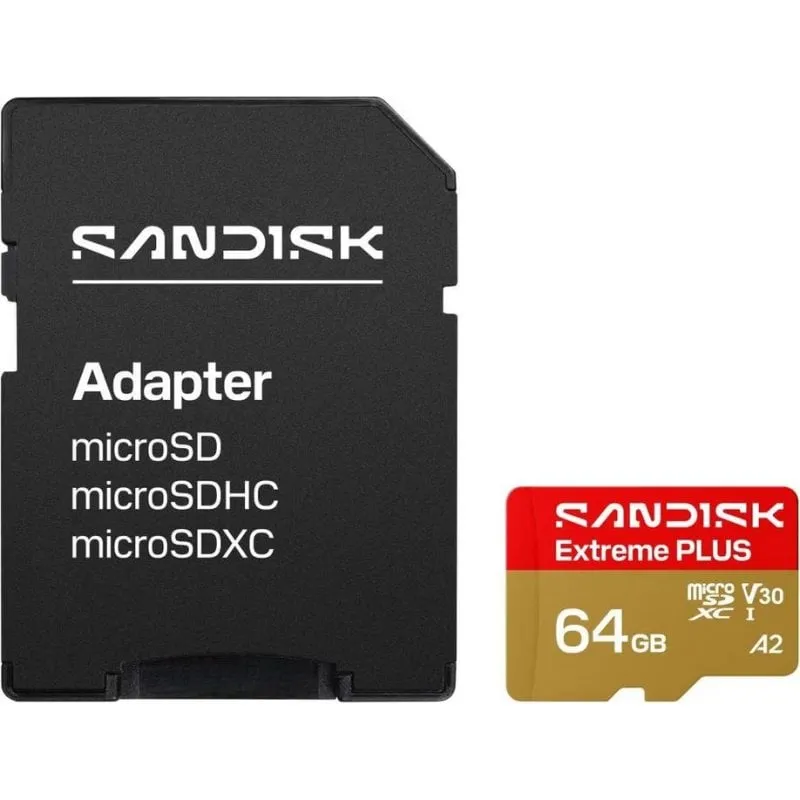 Scheda microSDXC SanDisk Extreme Plus 64GB UHS-I V30 A2 con adattatore - immagine 1