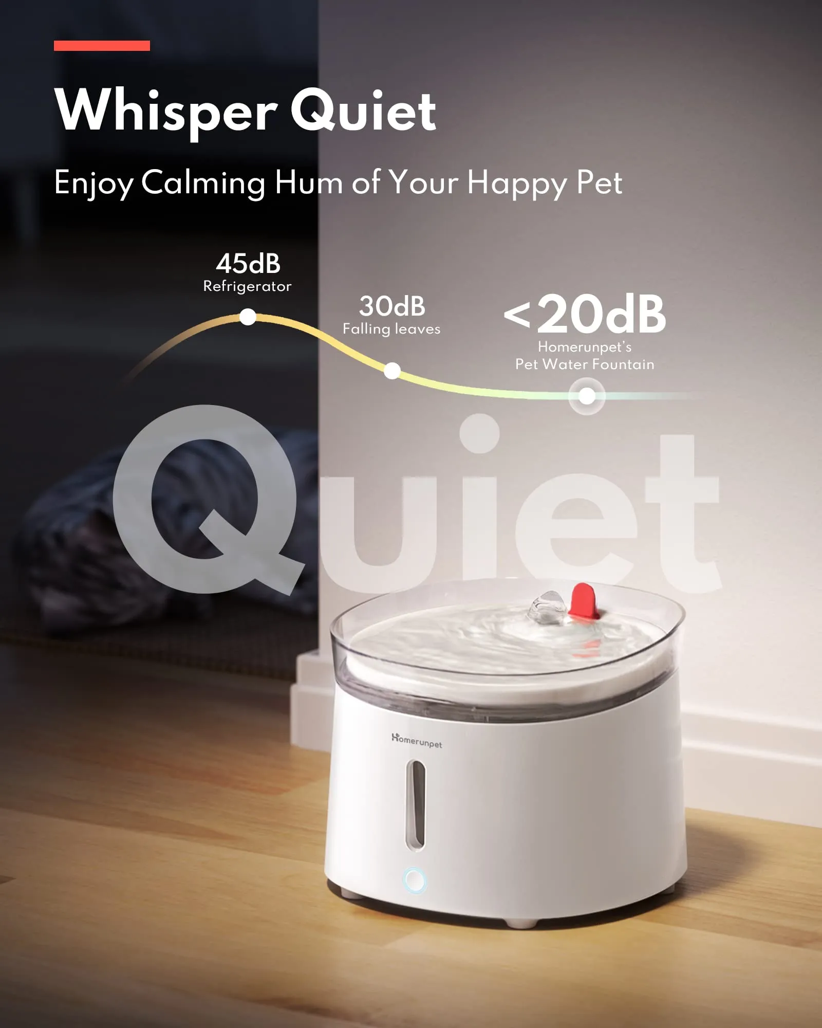 Homerunpet Fontanella per Gatti con Vassoio in Porcellana e Pompa Autopulente Senza Fili, Ultra Silenziosa Fontana per gatti e Cani, Facile da Pulire e da Montare, Luce LED Intelligente, 2L - immagine 5