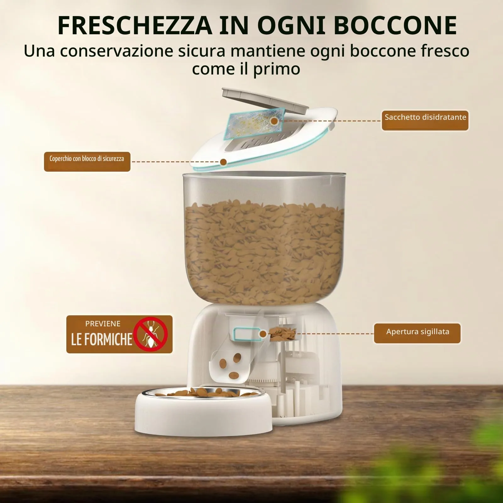 PUPPY KITTY Cady Distributore Automatico Cibo Gatti, 3L Dispenser Cibo Gatti con 10S Registrazion, Durata Della Batteria fino a 180 giorni, Orari di Mangiatoia Personalizzati, 1-4 Pasti al Giorno - immagine 3