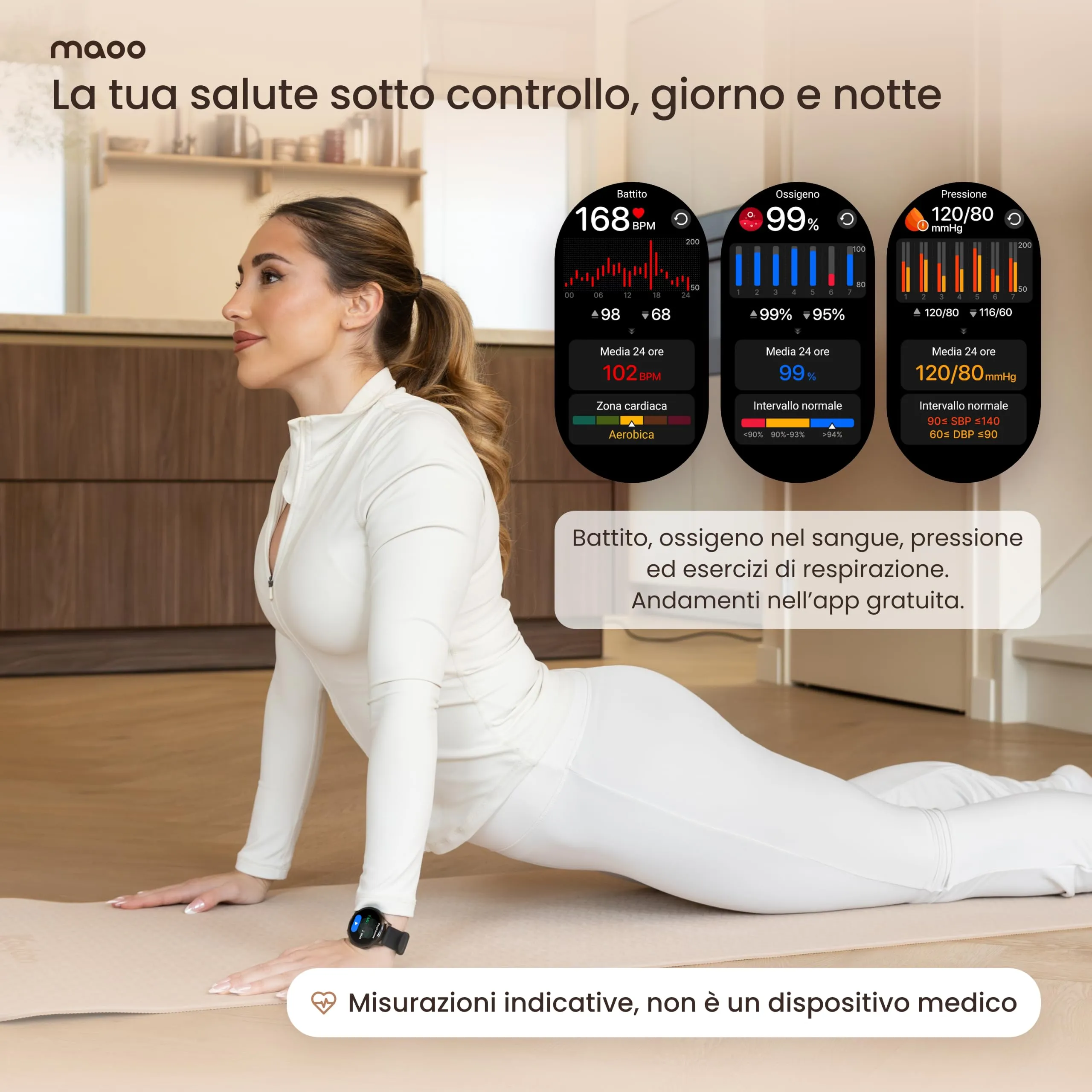 Maoo Ventura Orologio Smartwatch Donna con Chiamate Bluetooth e 5 Cinturini, Display AMOLED Rotondo, Smart Watch Donna Compatibile iPhone Android, Fitness Tracker, Contapassi, SpO2, IP67, Nero - immagine 4