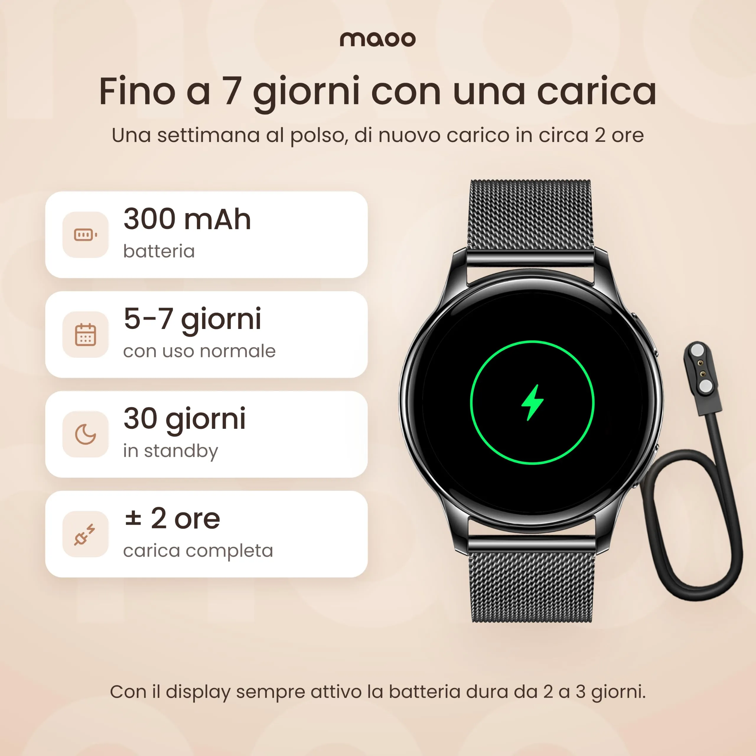 Maoo Ventura Orologio Smartwatch Donna con Chiamate Bluetooth e 5 Cinturini, Display AMOLED Rotondo, Smart Watch Donna Compatibile iPhone Android, Fitness Tracker, Contapassi, SpO2, IP67, Nero - immagine 7