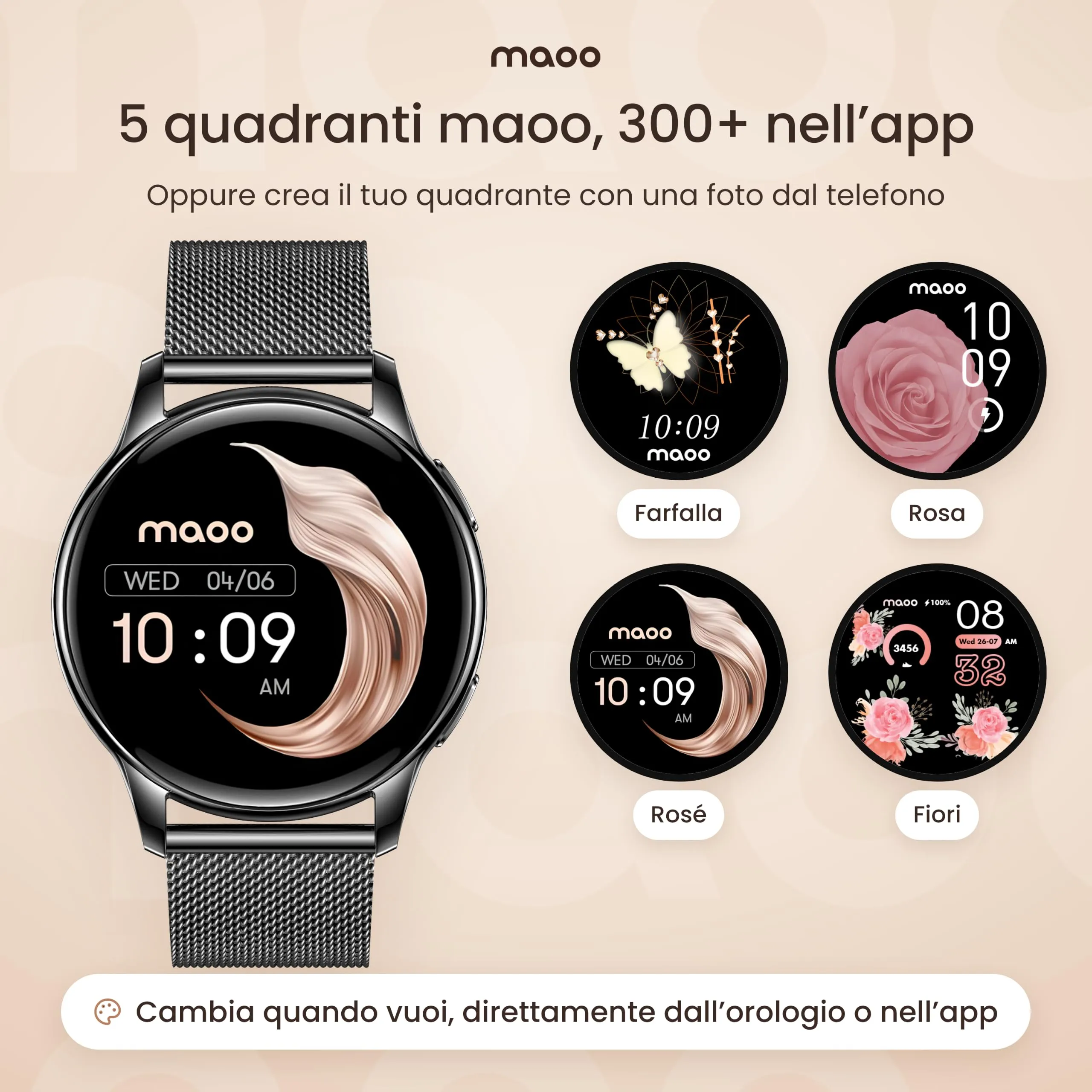 Maoo Ventura Orologio Smartwatch Donna con Chiamate Bluetooth e 5 Cinturini, Display AMOLED Rotondo, Smart Watch Donna Compatibile iPhone Android, Fitness Tracker, Contapassi, SpO2, IP67, Nero - immagine 8