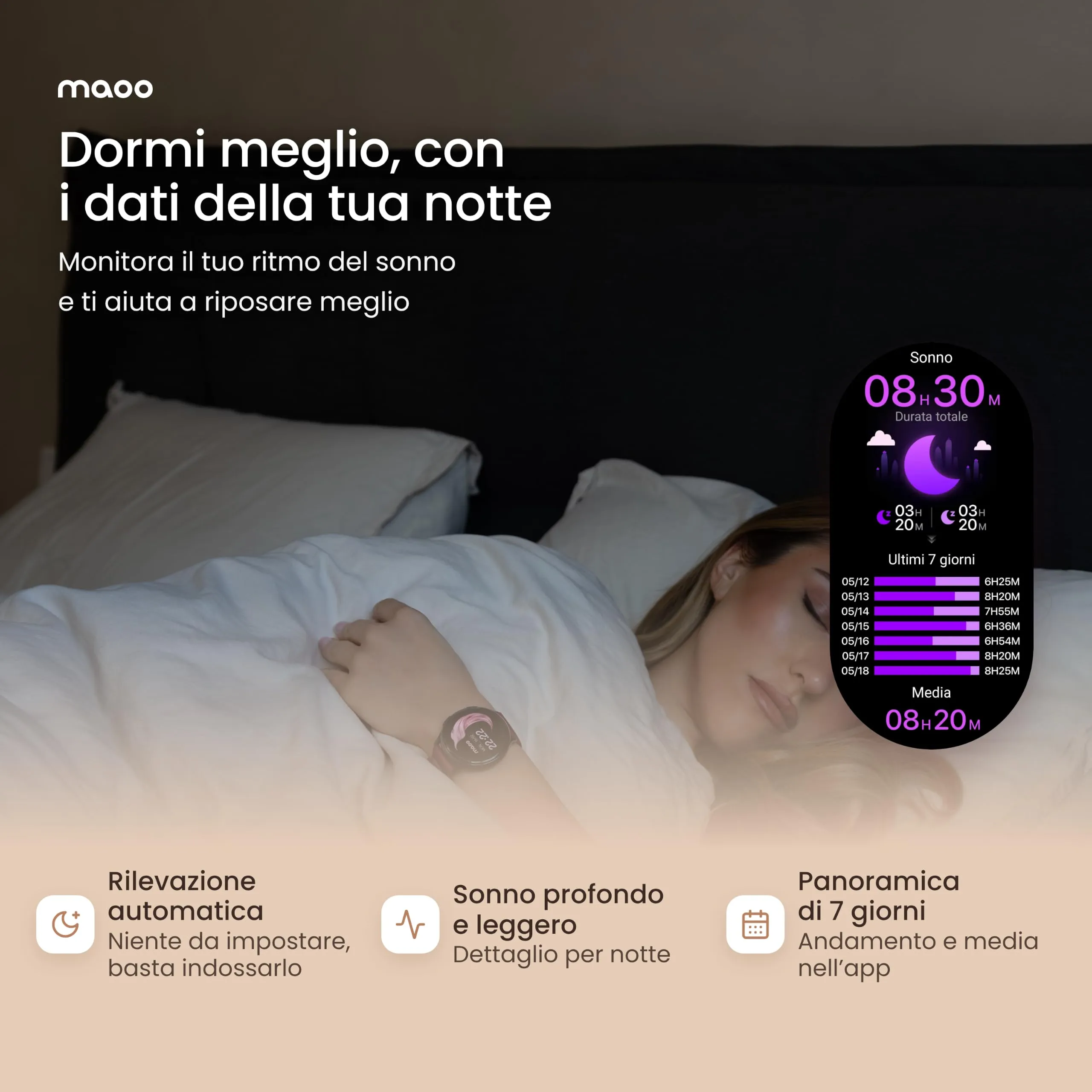 Maoo Ventura Orologio Smartwatch Donna con Chiamate Bluetooth e 5 Cinturini, Display AMOLED Rotondo, Smart Watch Donna Compatibile iPhone Android, Fitness Tracker, Contapassi, SpO2, IP67, Nero - immagine 9