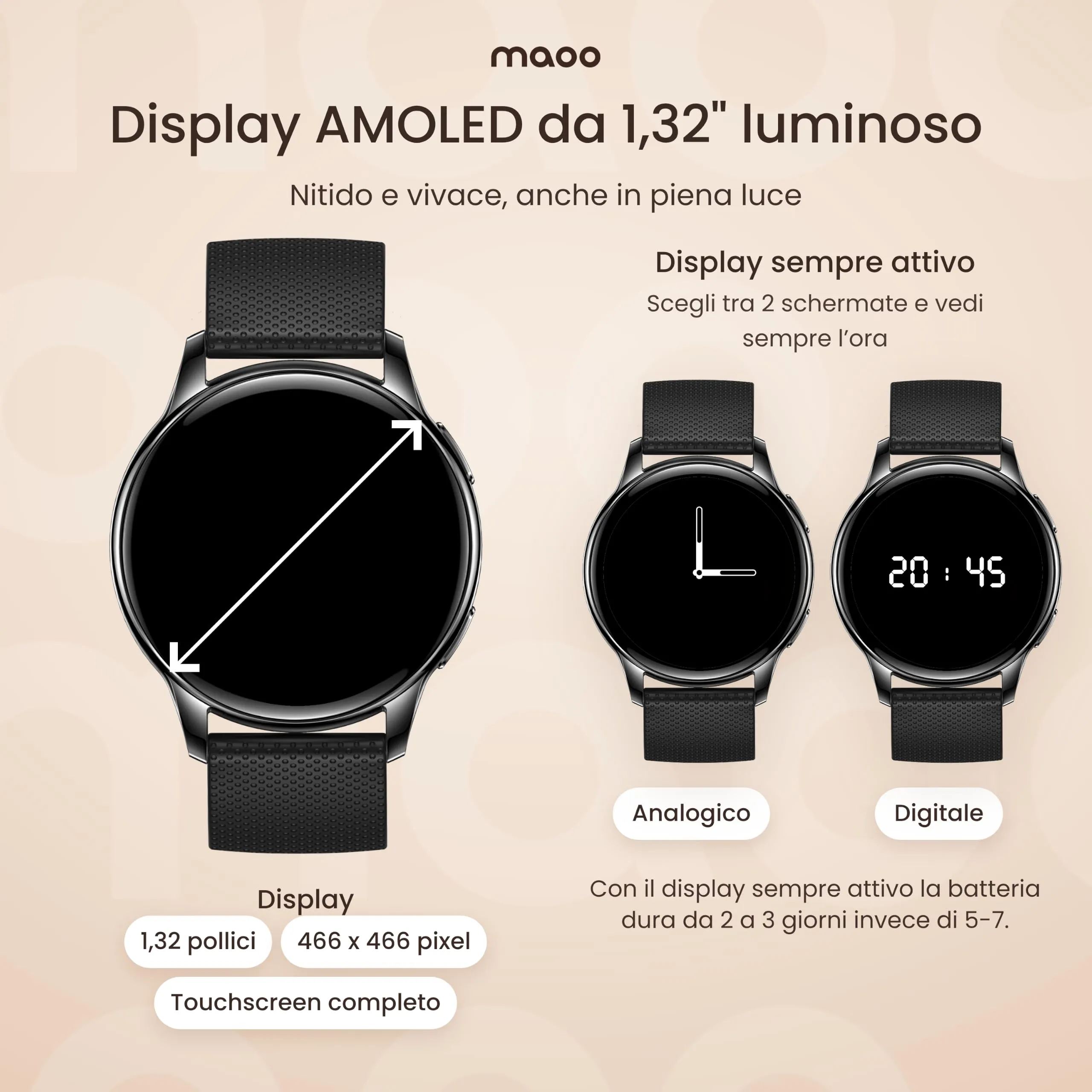Maoo Ventura Orologio Smartwatch Donna con Chiamate Bluetooth e 5 Cinturini, Display AMOLED Rotondo, Smart Watch Donna Compatibile iPhone Android, Fitness Tracker, Contapassi, SpO2, IP67, Nero - immagine 10