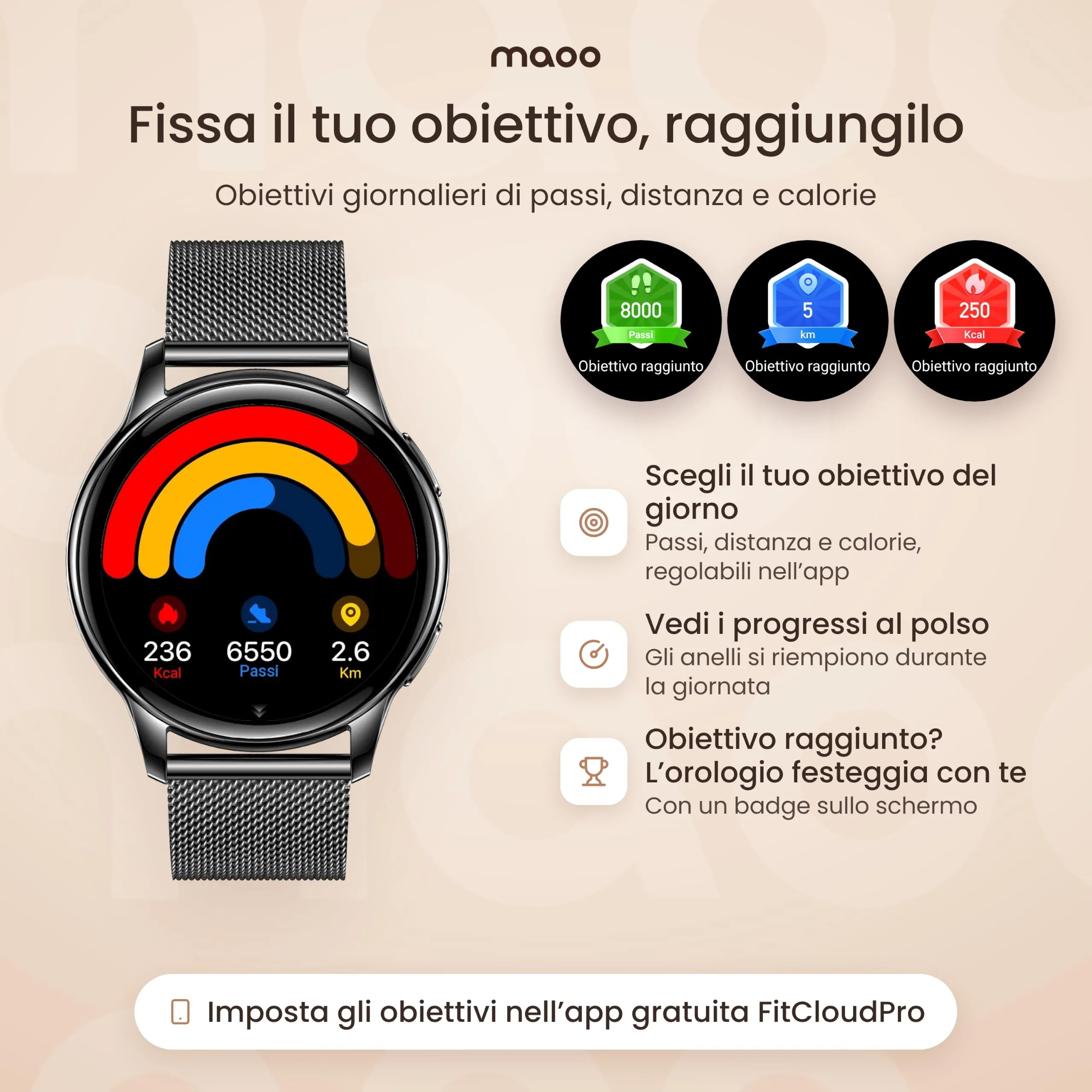 Maoo Ventura Orologio Smartwatch Donna con Chiamate Bluetooth e 5 Cinturini, Display AMOLED Rotondo, Smart Watch Donna Compatibile iPhone Android, Fitness Tracker, Contapassi, SpO2, IP67, Nero - immagine 12