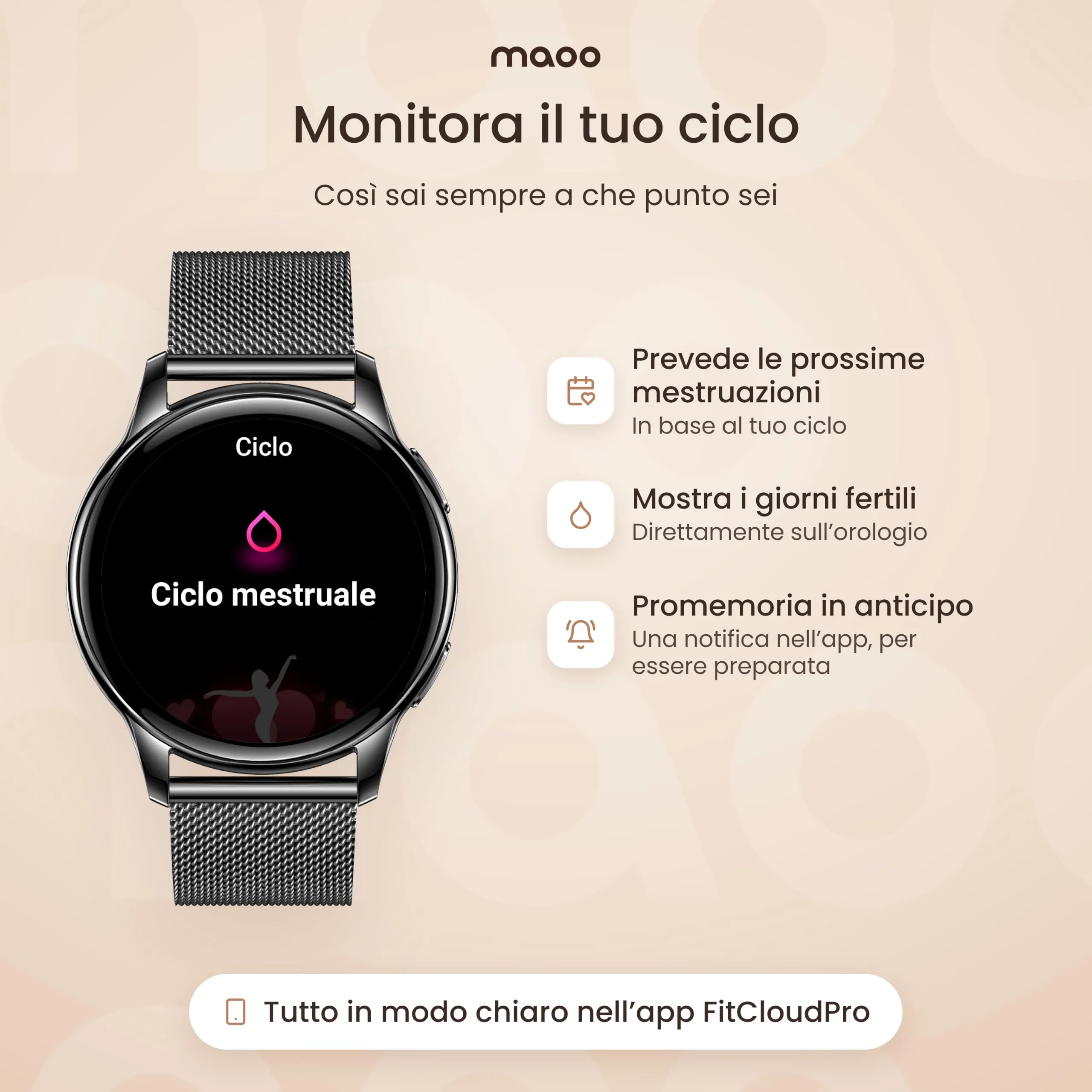 Maoo Ventura Orologio Smartwatch Donna con Chiamate Bluetooth e 5 Cinturini, Display AMOLED Rotondo, Smart Watch Donna Compatibile iPhone Android, Fitness Tracker, Contapassi, SpO2, IP67, Nero - immagine 13