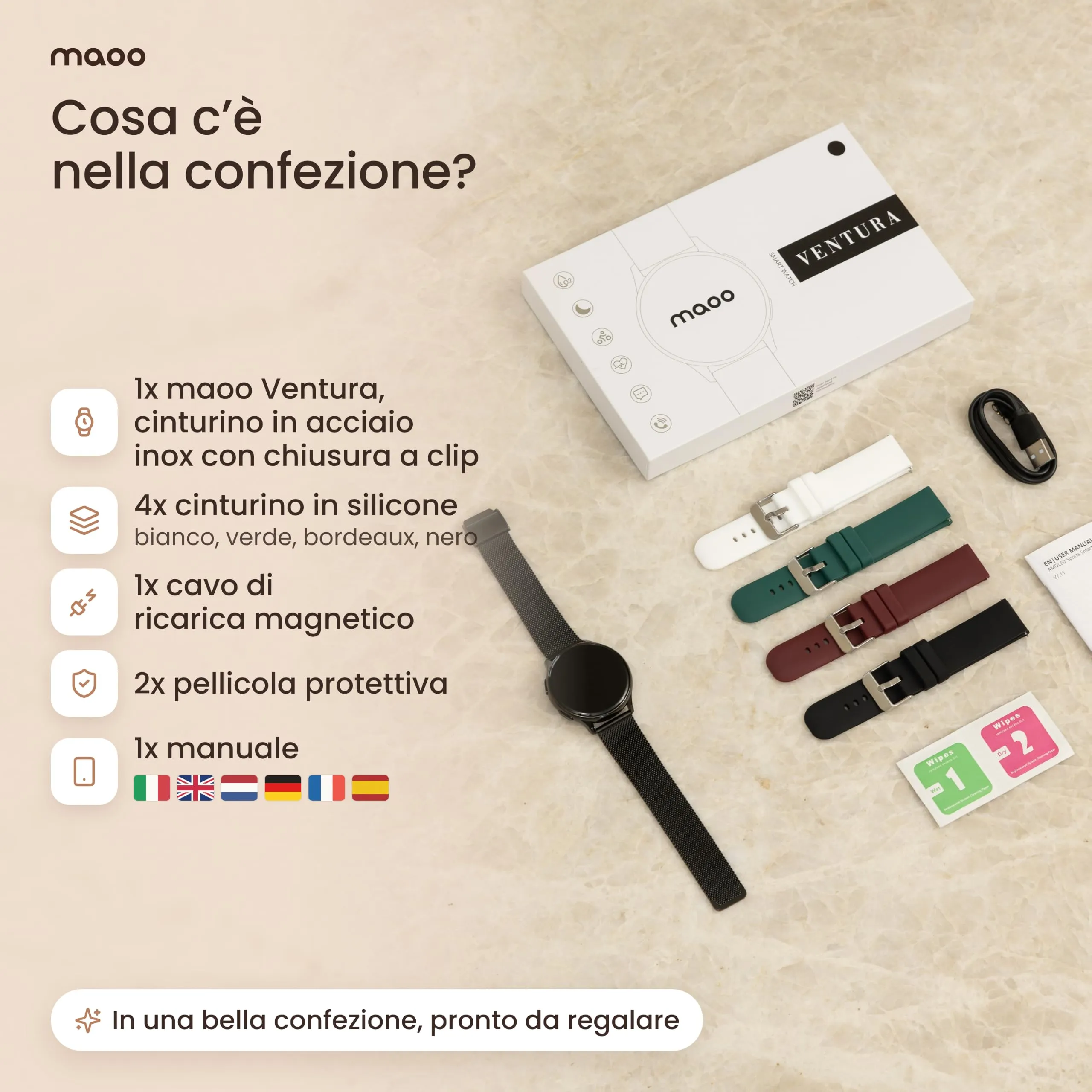 Maoo Ventura Orologio Smartwatch Donna con Chiamate Bluetooth e 5 Cinturini, Display AMOLED Rotondo, Smart Watch Donna Compatibile iPhone Android, Fitness Tracker, Contapassi, SpO2, IP67, Nero - immagine 14