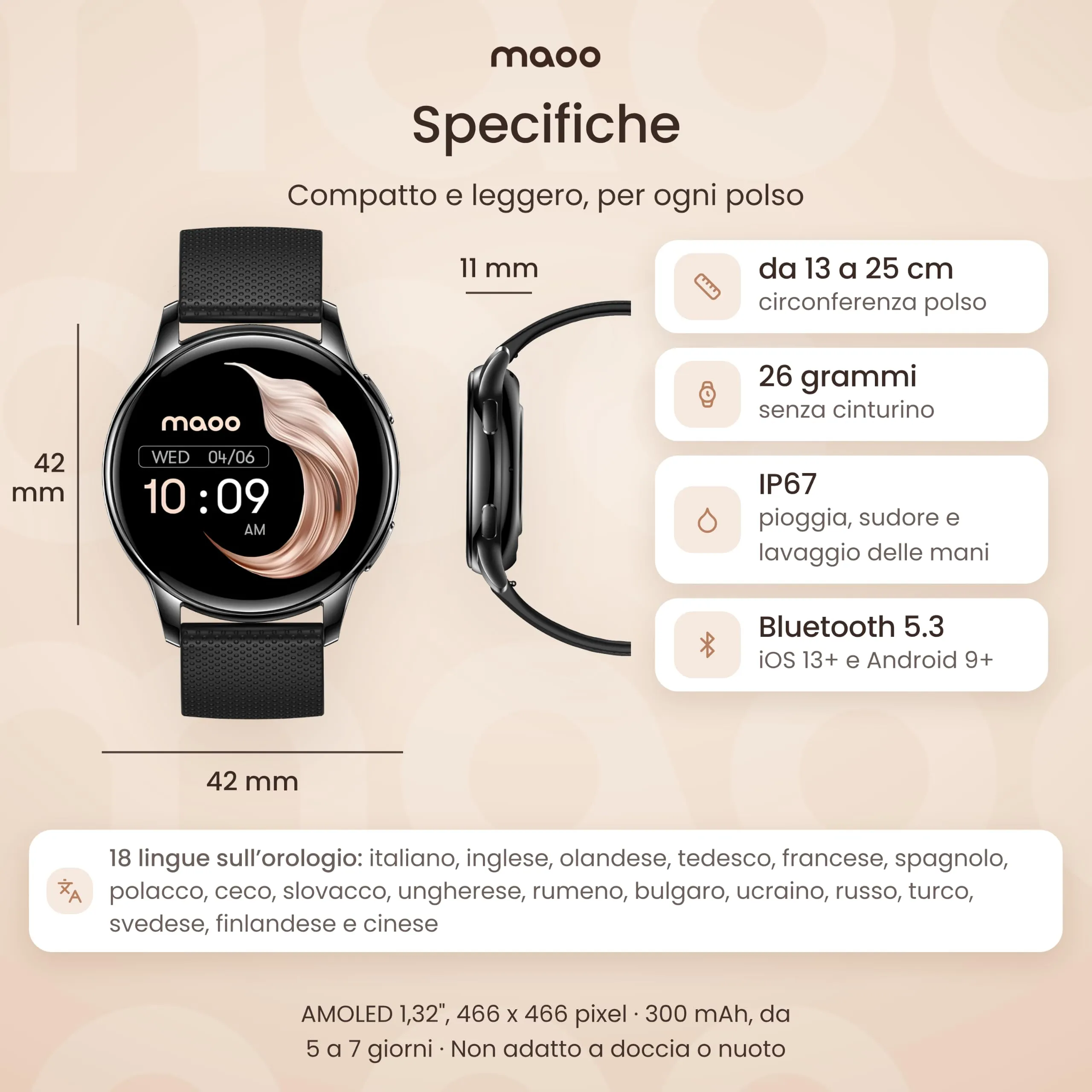Maoo Ventura Orologio Smartwatch Donna con Chiamate Bluetooth e 5 Cinturini, Display AMOLED Rotondo, Smart Watch Donna Compatibile iPhone Android, Fitness Tracker, Contapassi, SpO2, IP67, Nero - immagine 15