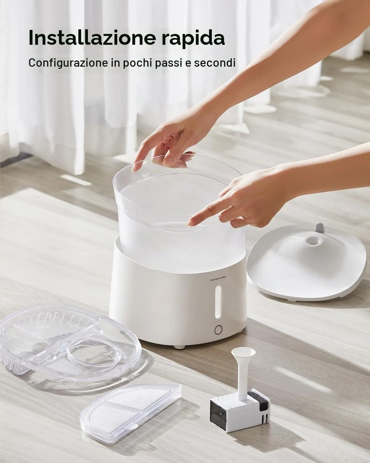 Homerunpet Fontanella per Gatti, Ultrasilenziosa Fontana per Gatti con Pompa Senza Fili, Facili da Pulire Fontanella per Gatti e Cagnolini, Senza BPA, Luce LED Intelligente, Filtri Inclusi, 2 L - immagine 5