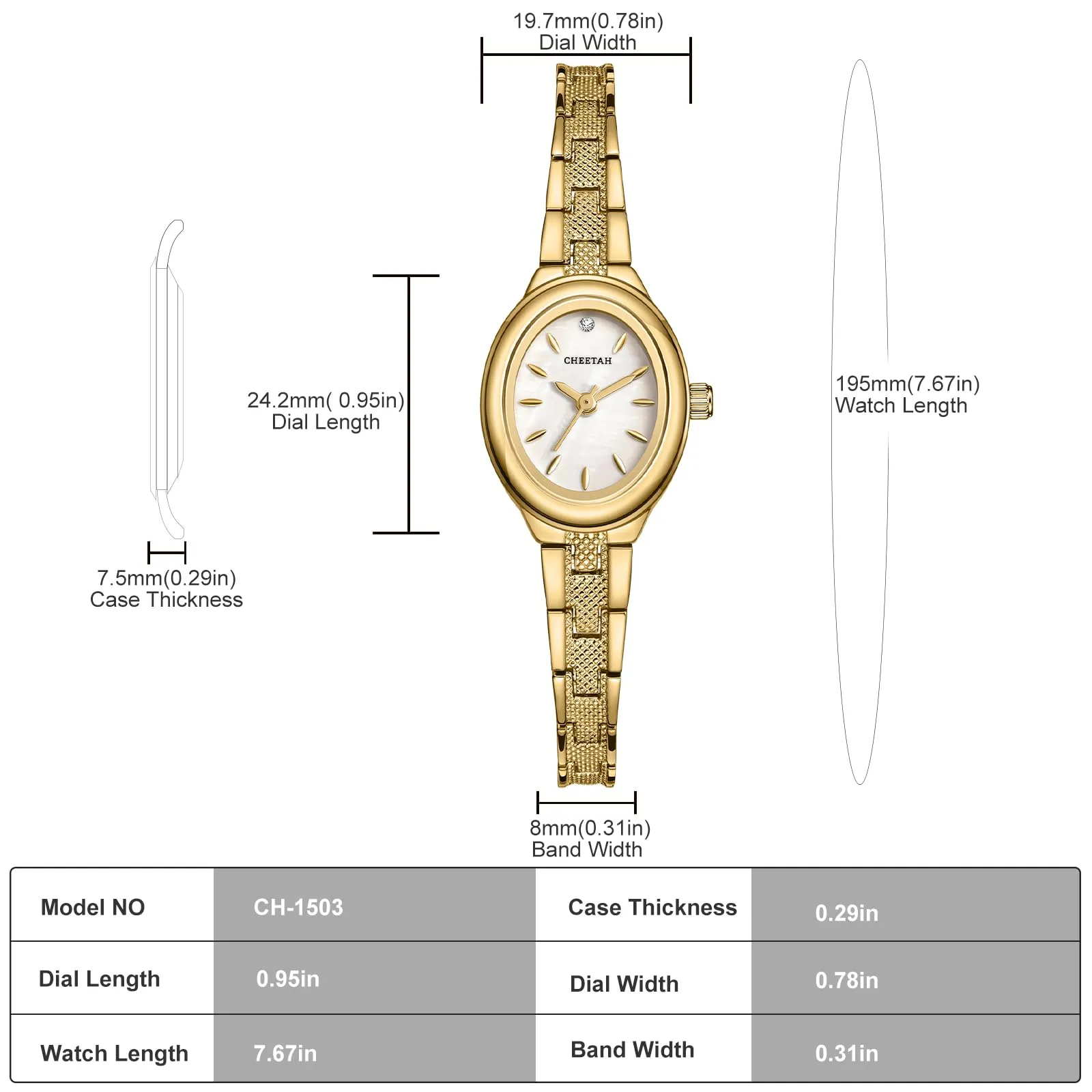 CHEETAH Orologio Donna Dorato Piccolo: Orologio Vintage Ovale al Quarzo con Bracciale Classico in Acciaio Inossidabile, Impermeabile 3 ATM - immagine 3