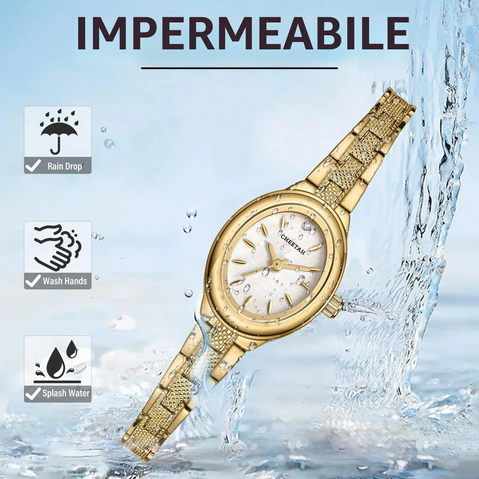 CHEETAH Orologio Donna Dorato Piccolo: Orologio Vintage Ovale al Quarzo con Bracciale Classico in Acciaio Inossidabile, Impermeabile 3 ATM - immagine 5