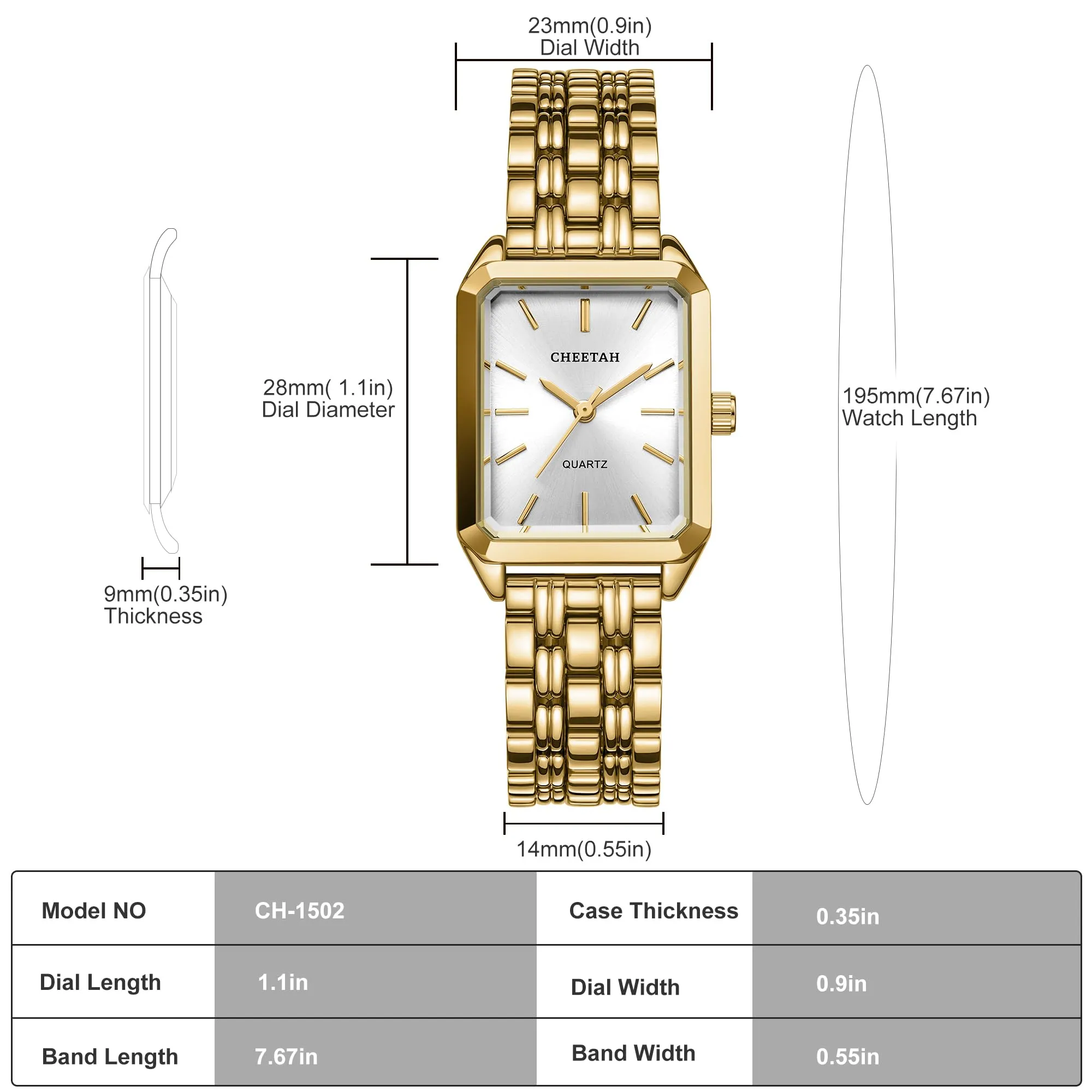 CHEETAH Orologi Rettangolari Classici da Donna: Orologio da Donna in oro con Quadrante Bianco, Ideale per un uso Quotidiano Informale - Orologio da Polso Analogico al Quarzo - immagine 3