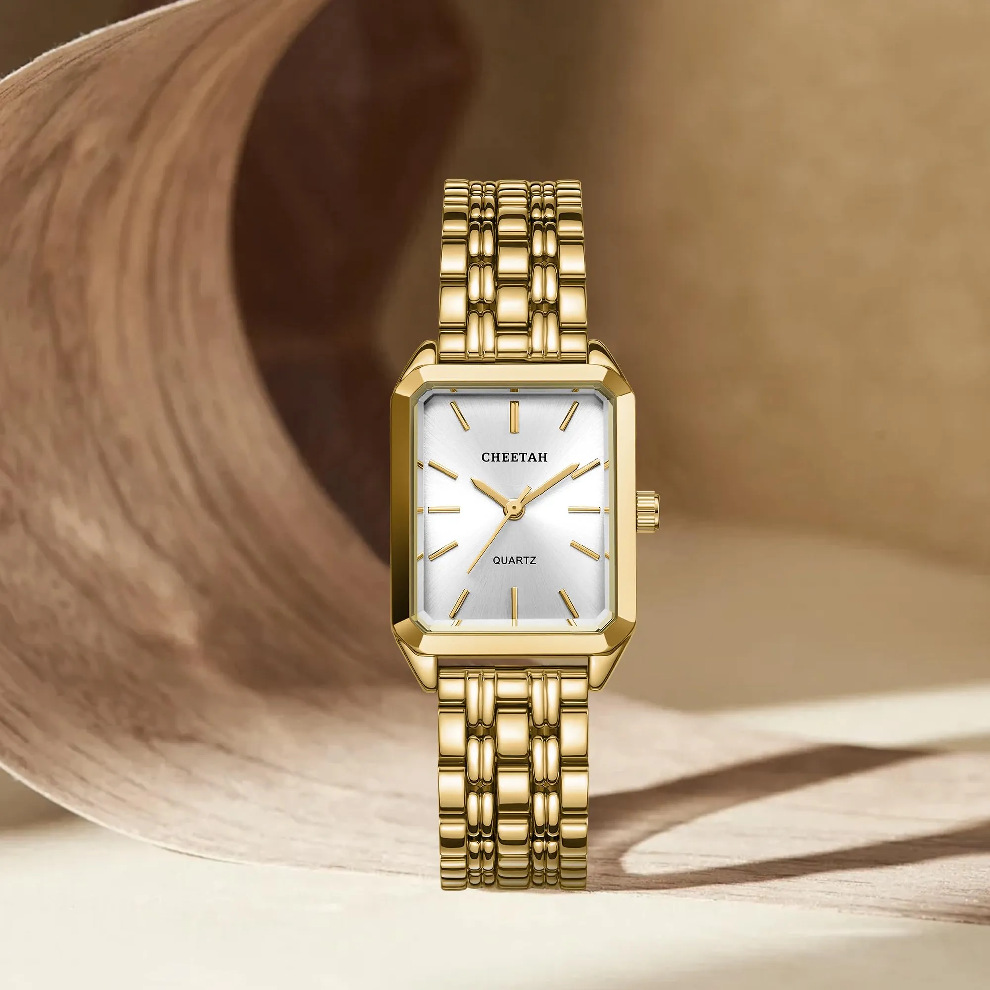 CHEETAH Orologi Rettangolari Classici da Donna: Orologio da Donna in oro con Quadrante Bianco, Ideale per un uso Quotidiano Informale - Orologio da Polso Analogico al Quarzo - immagine 4