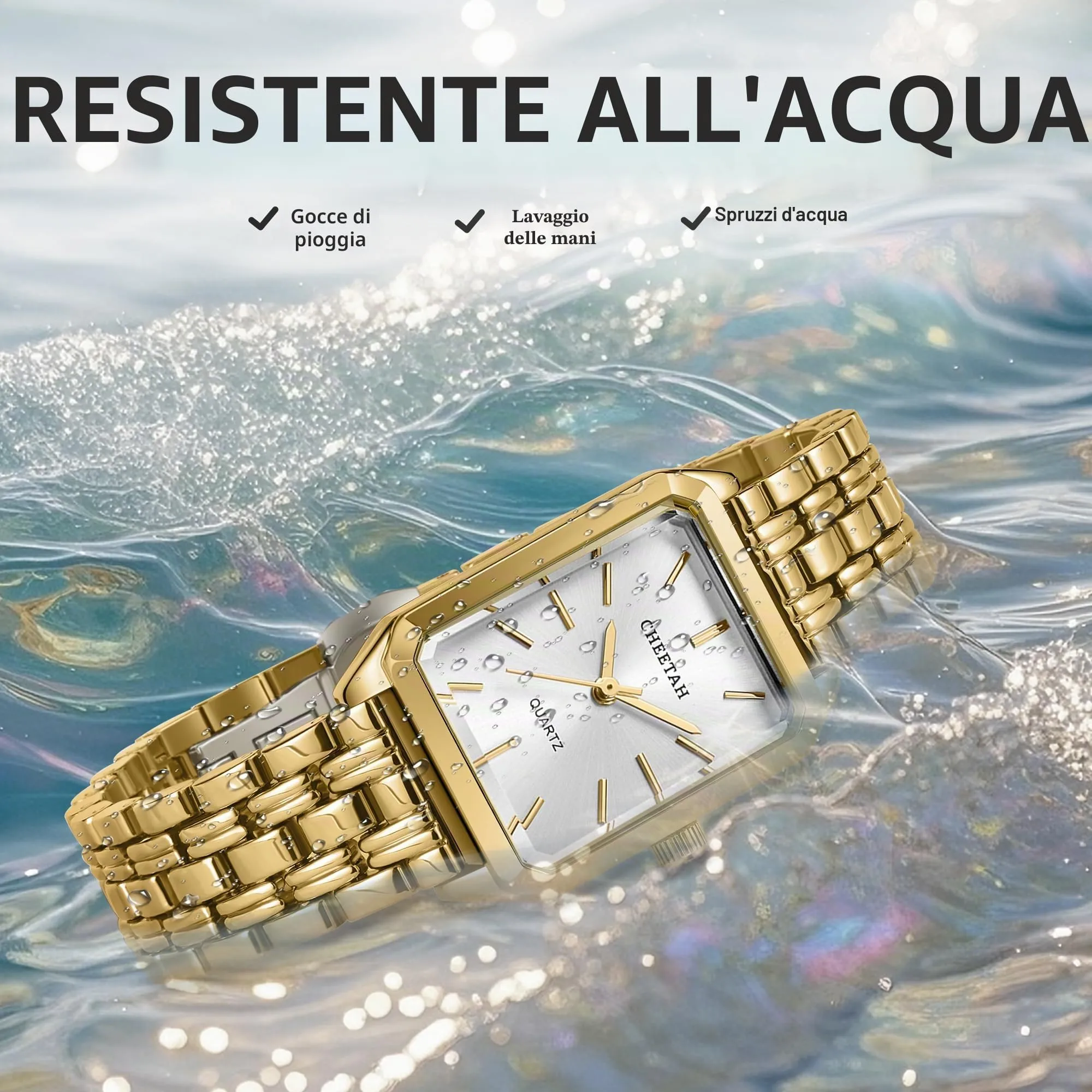 CHEETAH Orologi Rettangolari Classici da Donna: Orologio da Donna in oro con Quadrante Bianco, Ideale per un uso Quotidiano Informale - Orologio da Polso Analogico al Quarzo - immagine 5